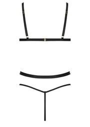 Ensemble de lingerie noir minimaliste avec des bretelles fines et un design épuré.; Minimalistische zwarte lingerie set met dunne bandjes en een strak design.; Minimalist black lingerie set with thin straps and a clean design.