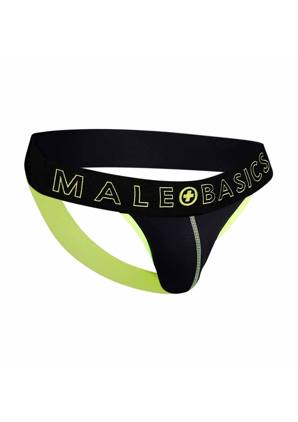 Jock-strap noir et vert MaleBasics, maintien et confort assurés. Idéal pour le sport et le quotidien.; Zwarte en groene MaleBasics jockstrap, biedt steun en comfort. Ideaal voor sport en dagelijks gebruik.; Black and green MaleBasics jockstrap, support and comfort guaranteed. Ideal for sports and everyday wear.