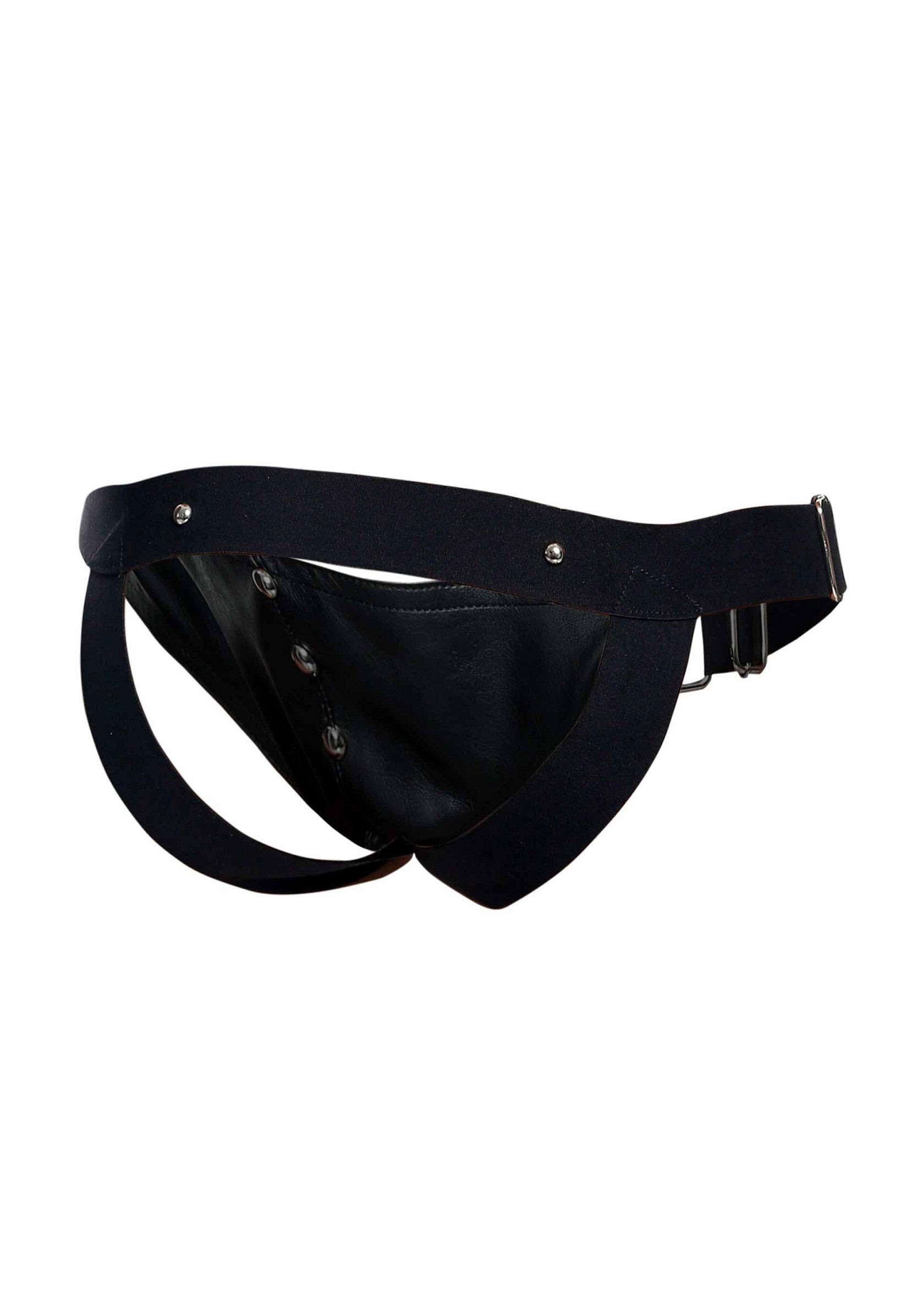 Suspensorium noir réglable pour homme. Look sexy et confortable.; Zwarte, verstelbare jockstrap voor mannen. Sexy en comfortabele look.; Black, adjustable men's jockstrap. Sexy and comfortable look.