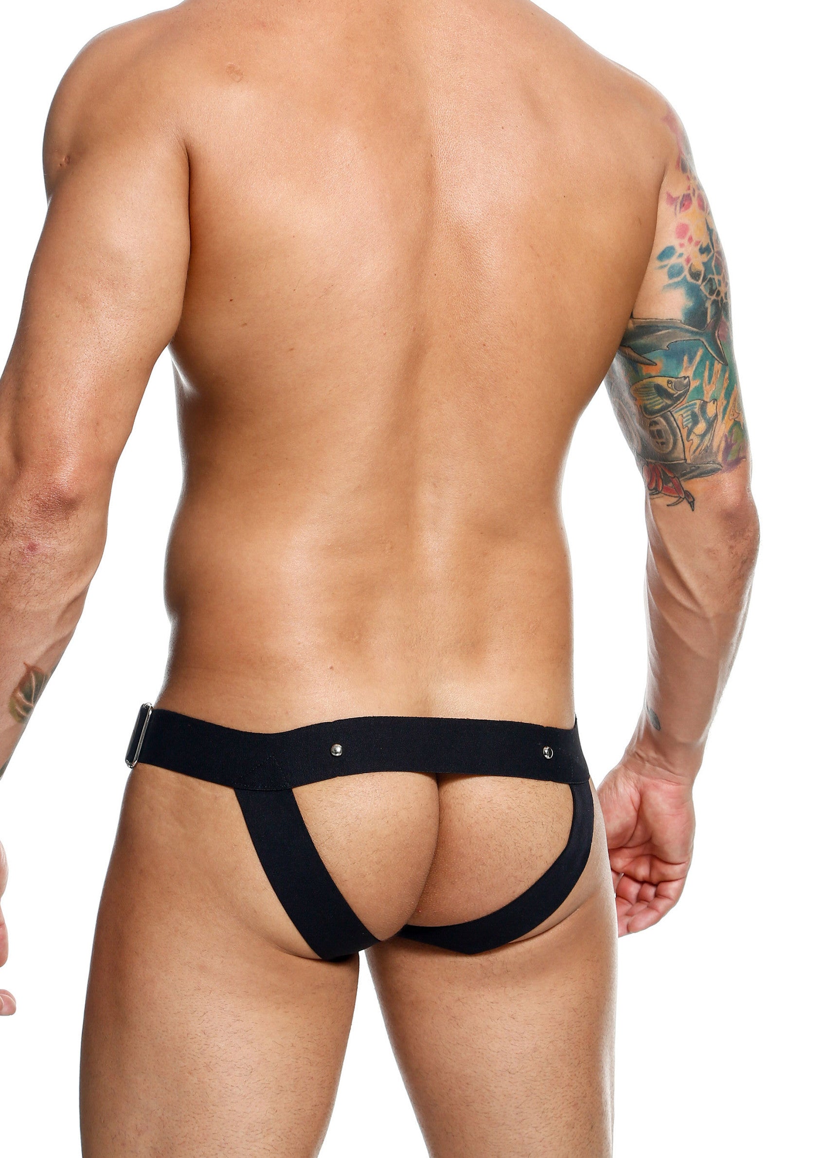 Jockstrap noir pour homme. Sous-vêtement masculin de maintien et de confort. Idéal pour le sport et la séduction.; Zwarte jockstrap voor heren. Ondergoed voor steun en comfort. Ideaal voor sport en verleiding.; Men's black jockstrap. Underwear for support and comfort. Ideal for sports and seduction.