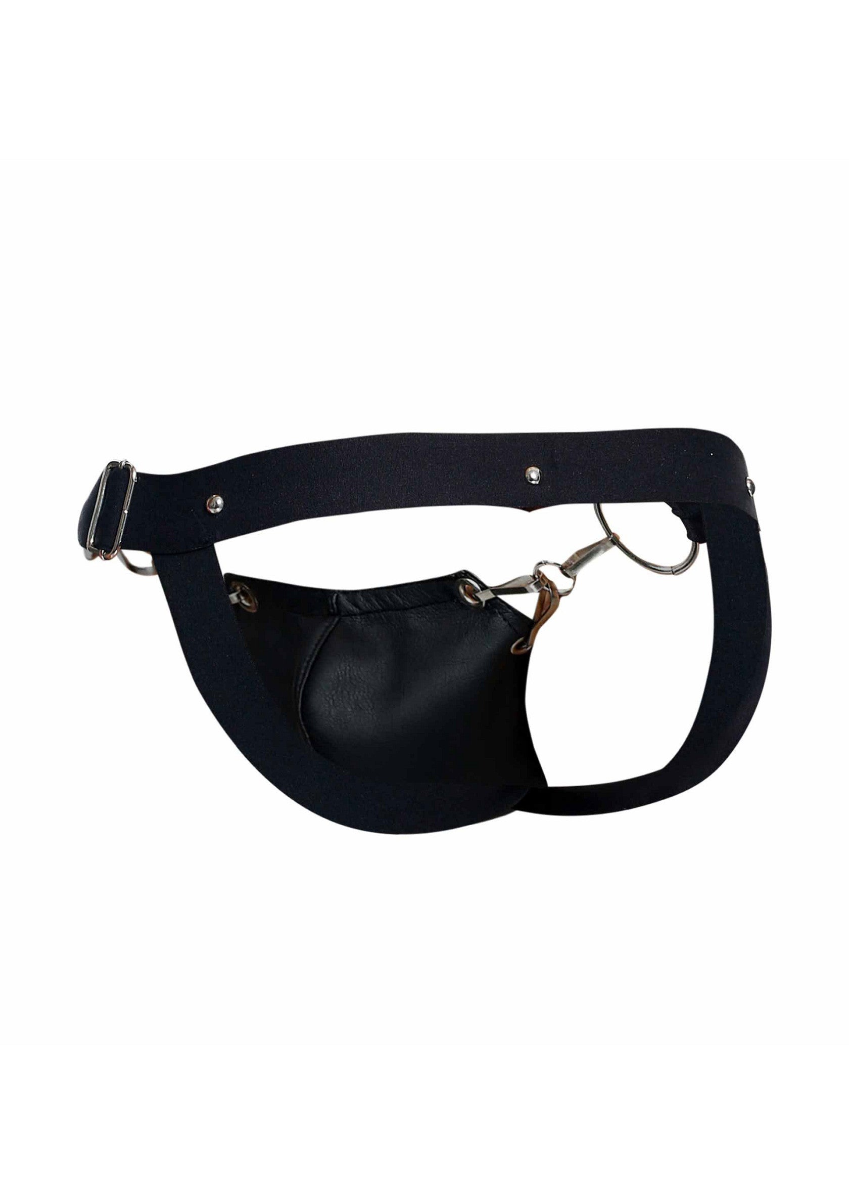 String Noir avec Anneaux pour Homme; Zwarte Jockstrap met Ringen voor Heren; Black Jockstrap with Rings for Men