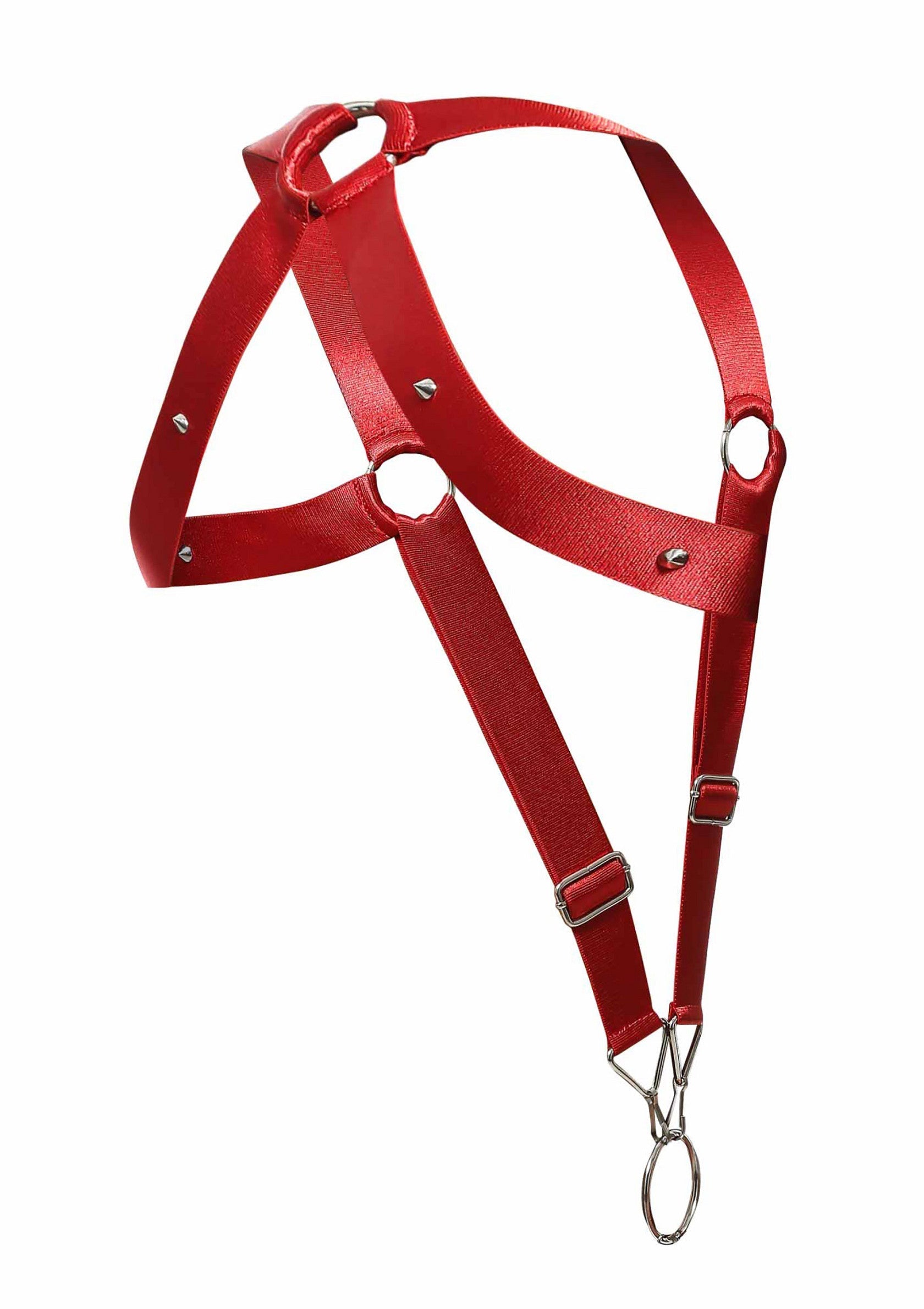 Harnais rouge élégant. Accessoire de mode audacieux pour rehausser votre style.; Stijlvol rood harnas. Een gedurfd modeaccessoire om je outfit mee op te fleuren.; Stylish red harness. A bold fashion accessory to elevate your look.