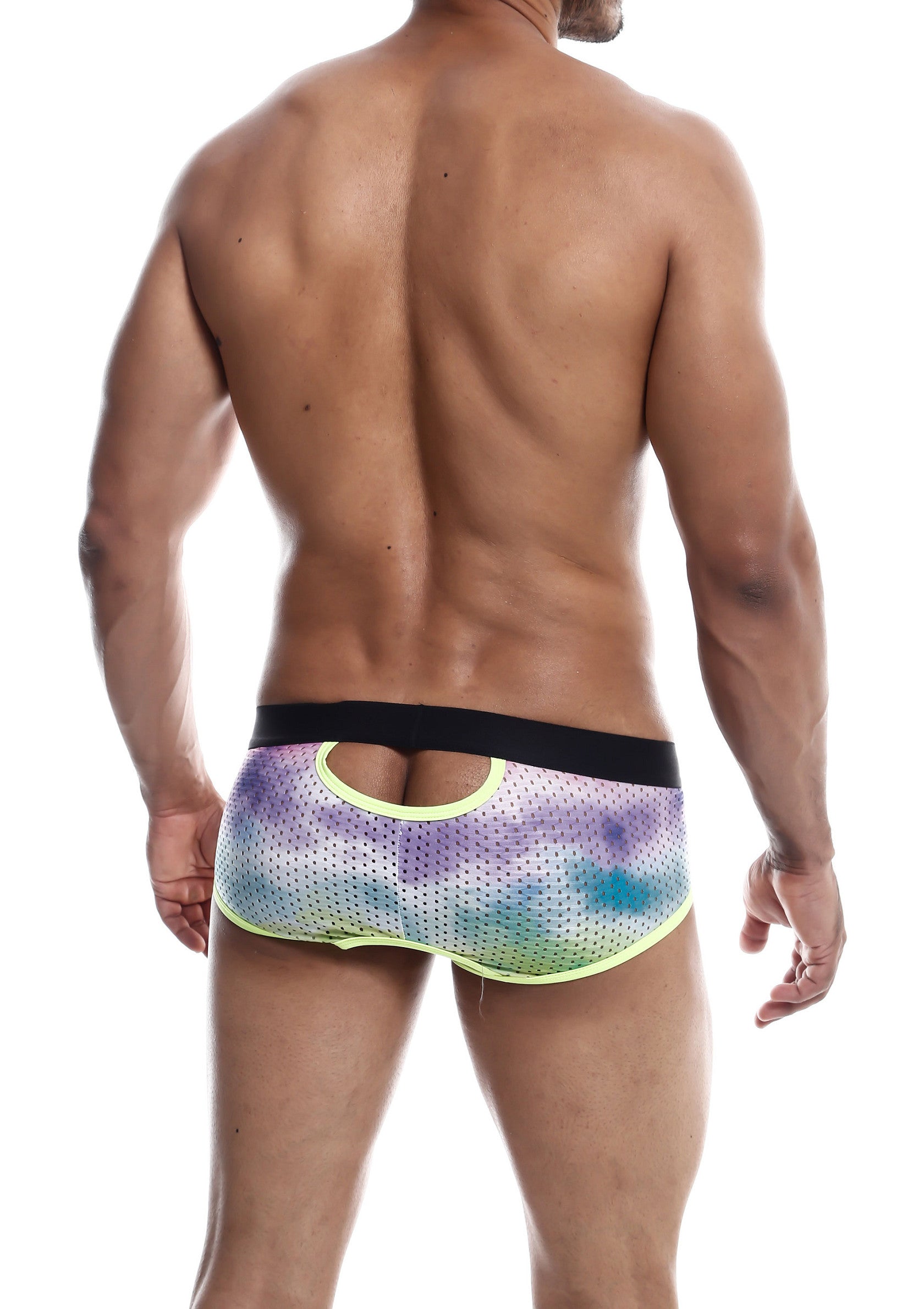 Boxer homme ajouré en maille colorée. Un style sexy et confortable pour votre quotidien.; Kleurrijke mesh herenboxer met open achterkant. Sexy en comfortabel voor elke dag.; Colorful mesh men's boxer with open back. Sexy and comfortable for every day.