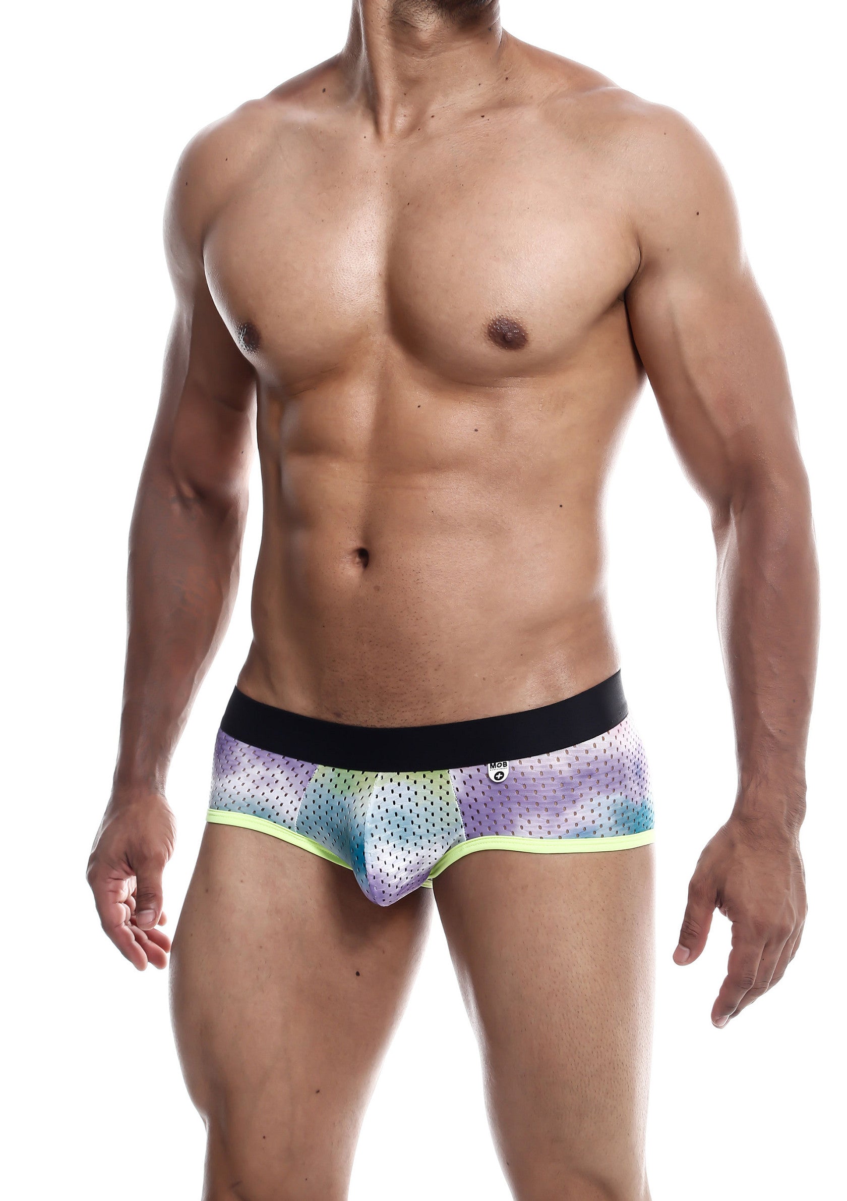 Slip pour homme en maille aérée avec une taille noire et des finitions vertes. Tendance et confortable.; Heren slip van luchtige mesh met een zwarte tailleband en groene afwerking. Trendy en comfortabel.; Men's briefs in airy mesh with a black waistband and green trim. Trendy and comfortable.