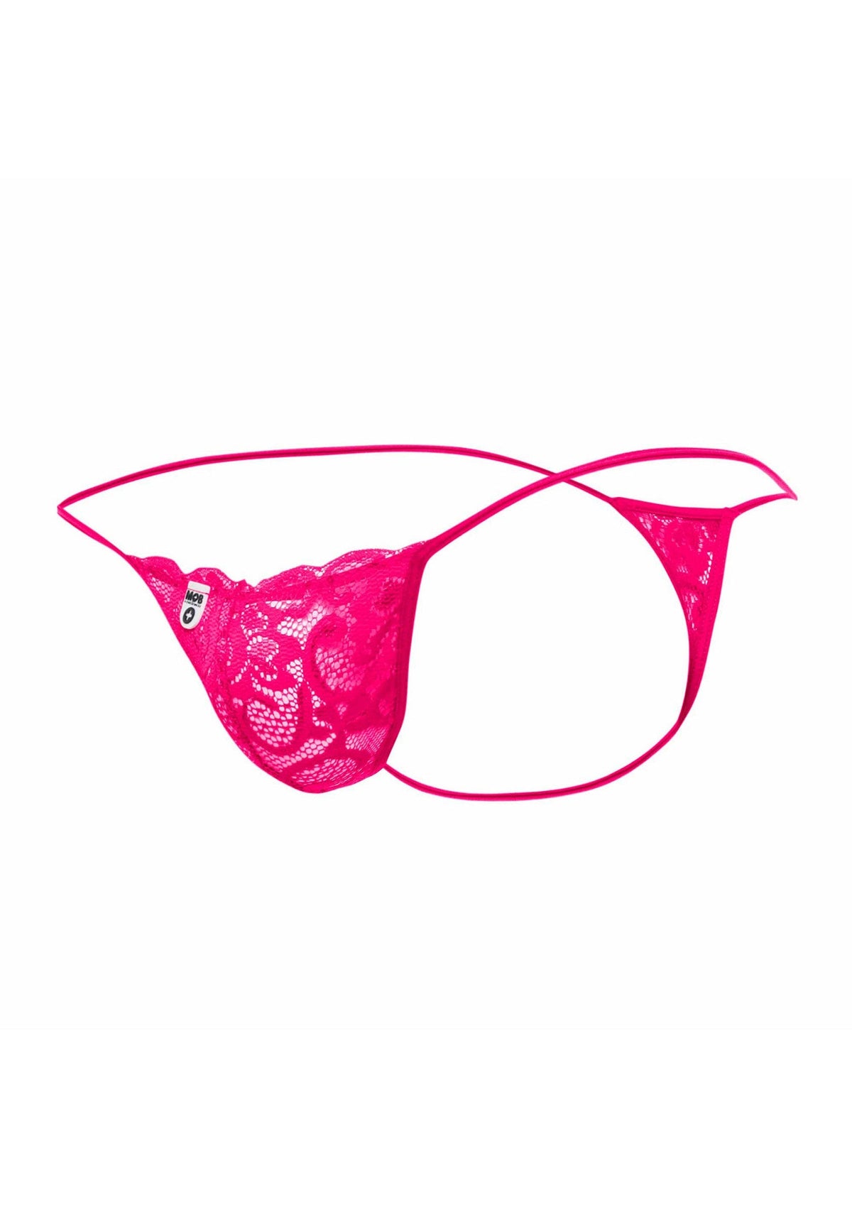 String rose vif en dentelle florale pour hommes. Lingerie sexy et séduisante pour une touche d'audace.; Felroze herenstring van bloemenkant. Sexy en verleidelijk ondergoed voor een vleugje durf.; Bright pink men's thong made of floral lace. Sexy and seductive underwear for a touch of daring.