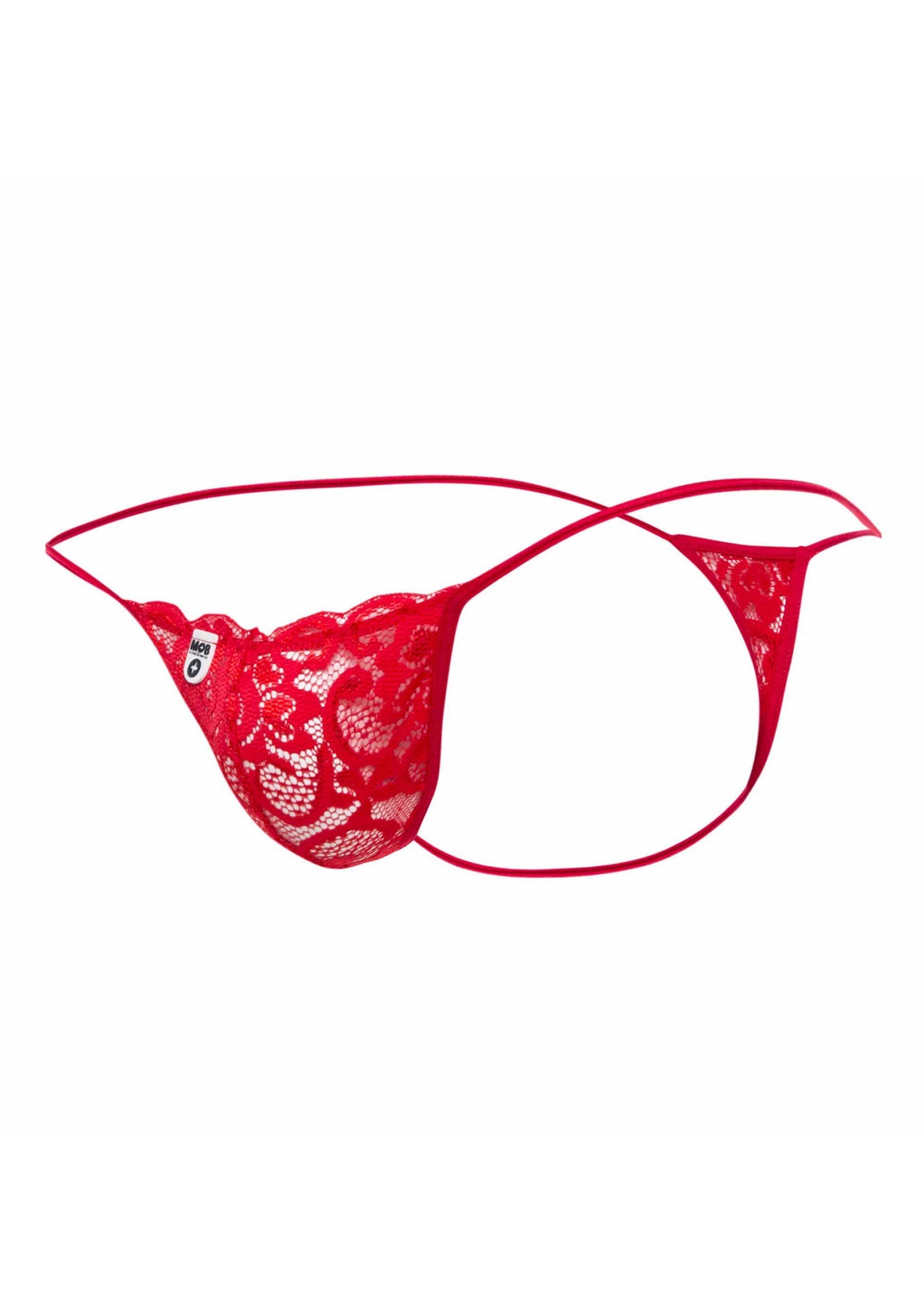 String en dentelle rouge séduisant pour une touche de sensualité.; Verleidelijke rode kanten string voor een vleugje sensualiteit.; Seductive red lace thong for a touch of sensuality.