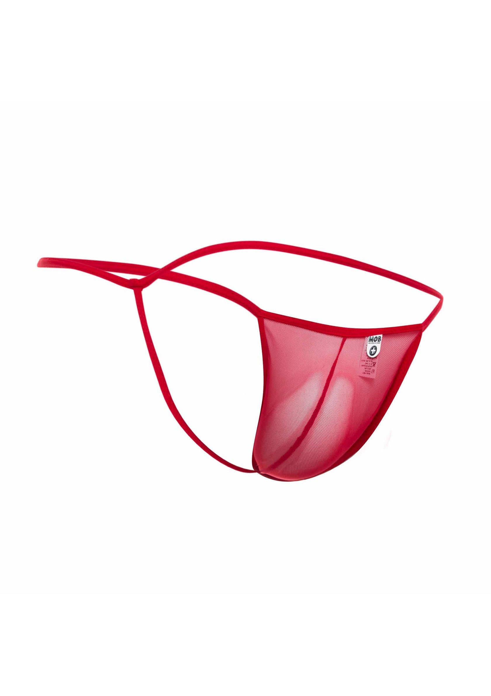 String en maille rouge pour homme. Lingerie érotique fine et confortable.; Rode mesh string voor heren. Fijne en comfortabele erotische lingerie.; Men's red mesh string thong. Sheer and comfortable erotic lingerie.