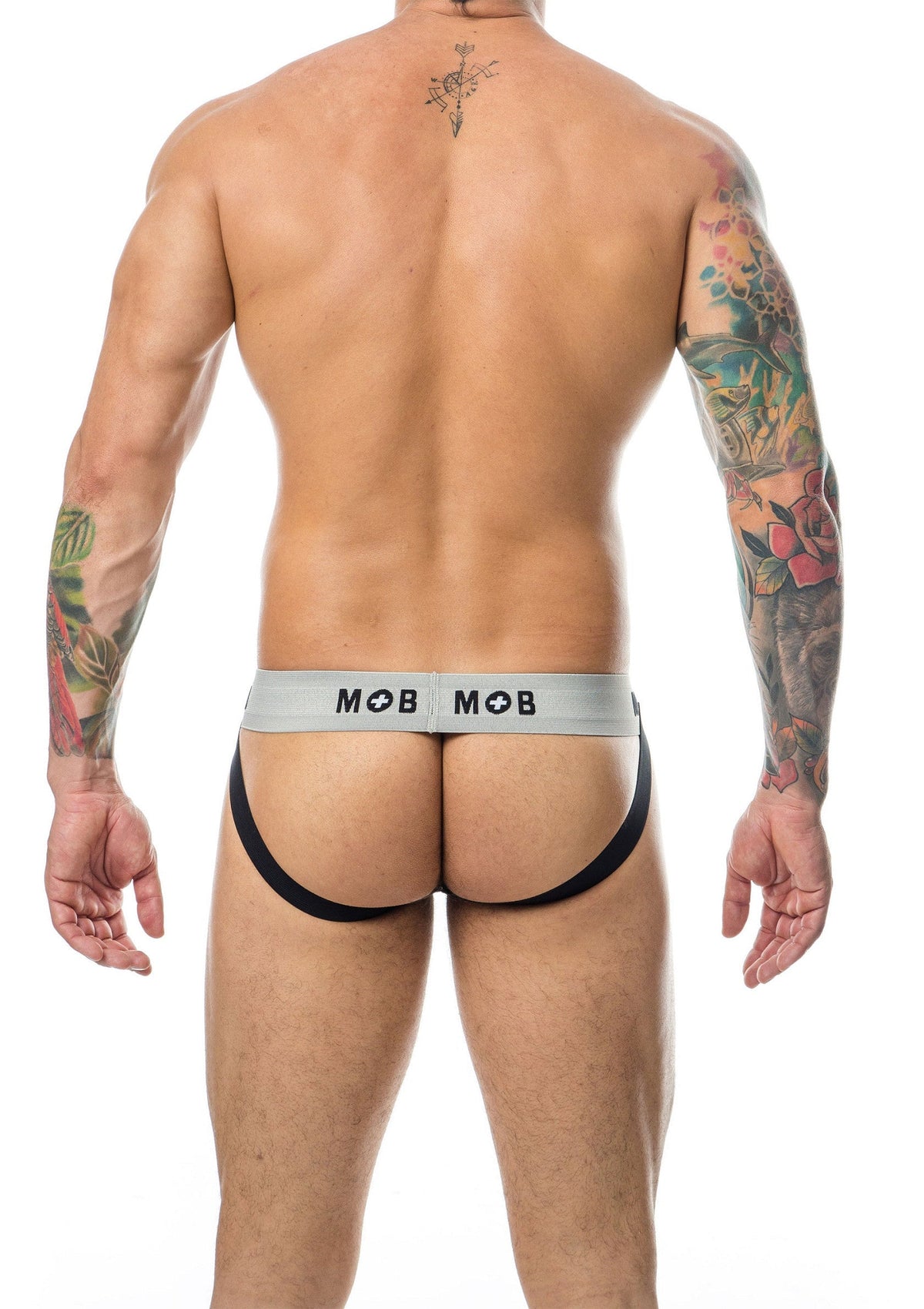 Jockstrap gris MOB, maintien et confort pour un look masculin assumé. Idéal pour le sport ou la détente.; MOB grijze jockstrap, ondersteuning en comfort voor een zelfverzekerde mannelijke look. Ideaal voor sport of ontspanning.; MOB gray jockstrap, support & comfort for a confident masculine look. Ideal for sports or lounging.