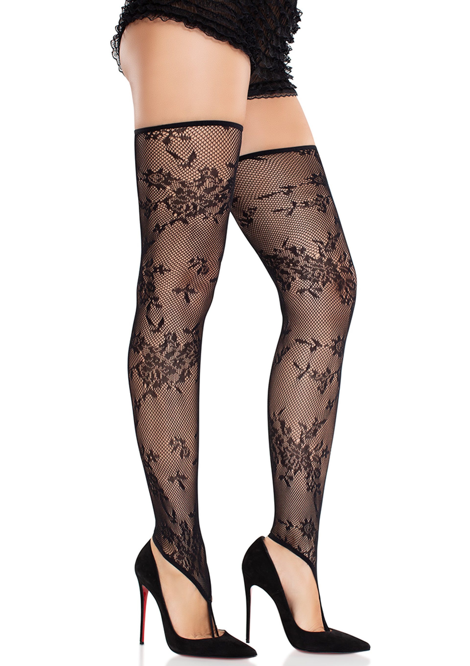 Leg Avenue Floral Net Toe Loop Footless Thigh Highs