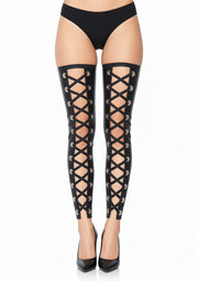 Leg Avenue Wetlook Footless Lace Up Thigh