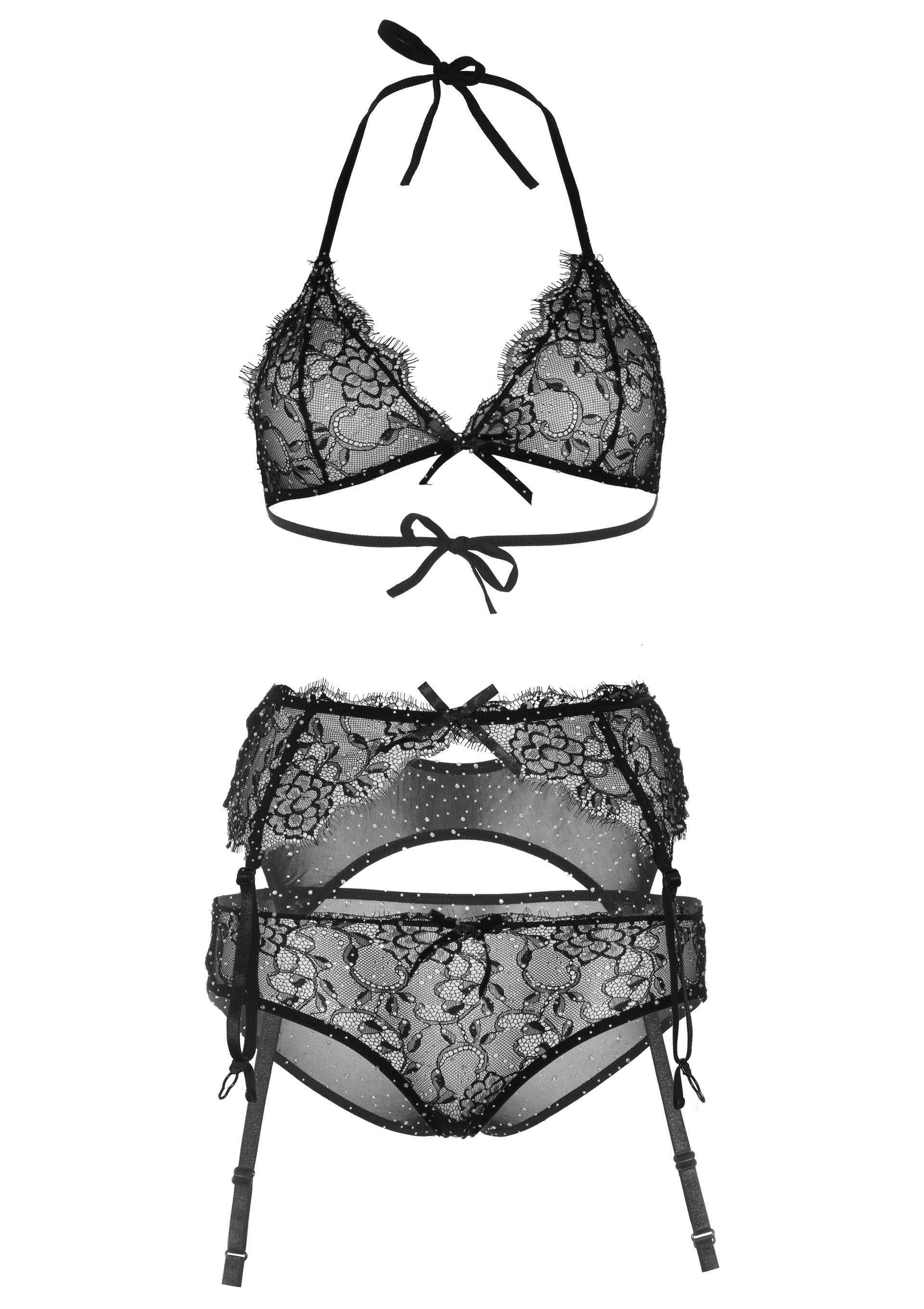 Leg Avenue Bra and Panty Set with Lace Garter Belt