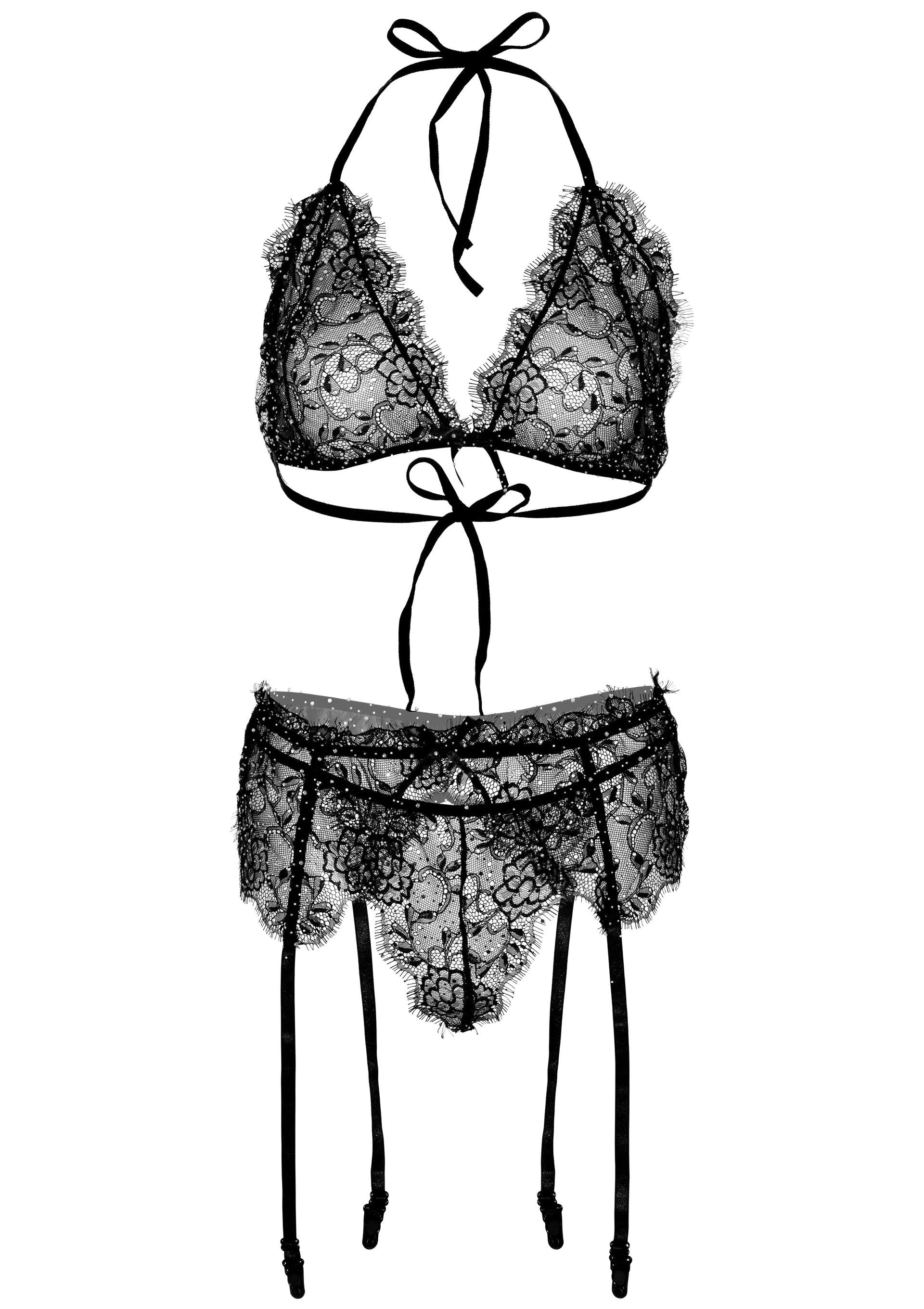 Leg Avenue Plus Lace Bra Top, String and Garter Belt