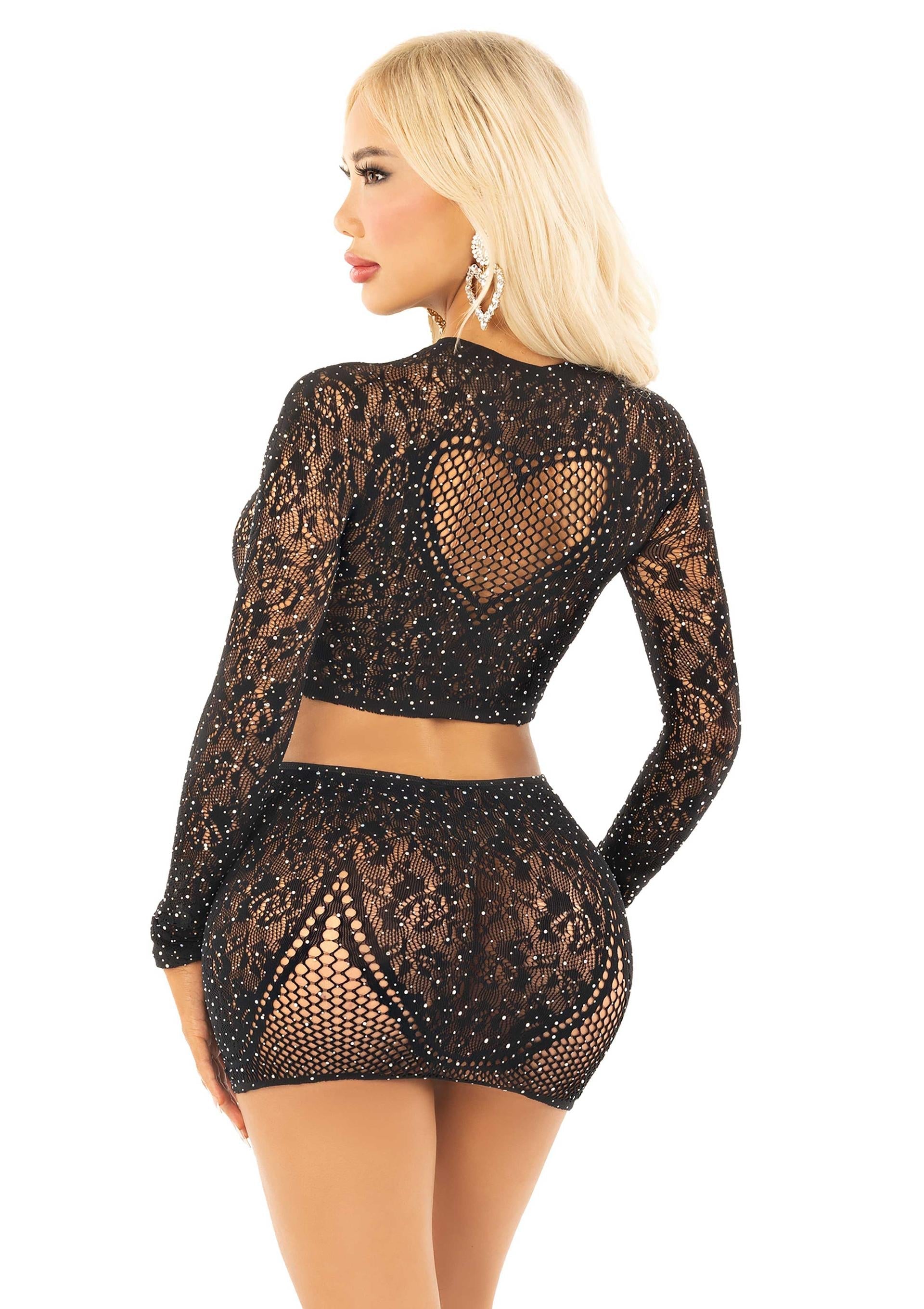 Leg Avenue Rhinestone Crop Top and Mini Skirt