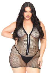Leg Avenue Plus Fishnet Zip Up Mini Dress