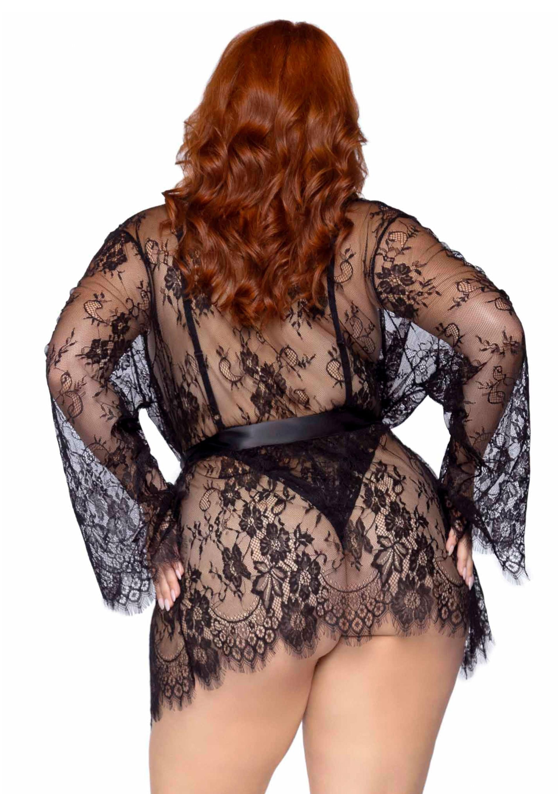 Leg Avenue Plus Teddy with Cheeky Thong and Lace Robe