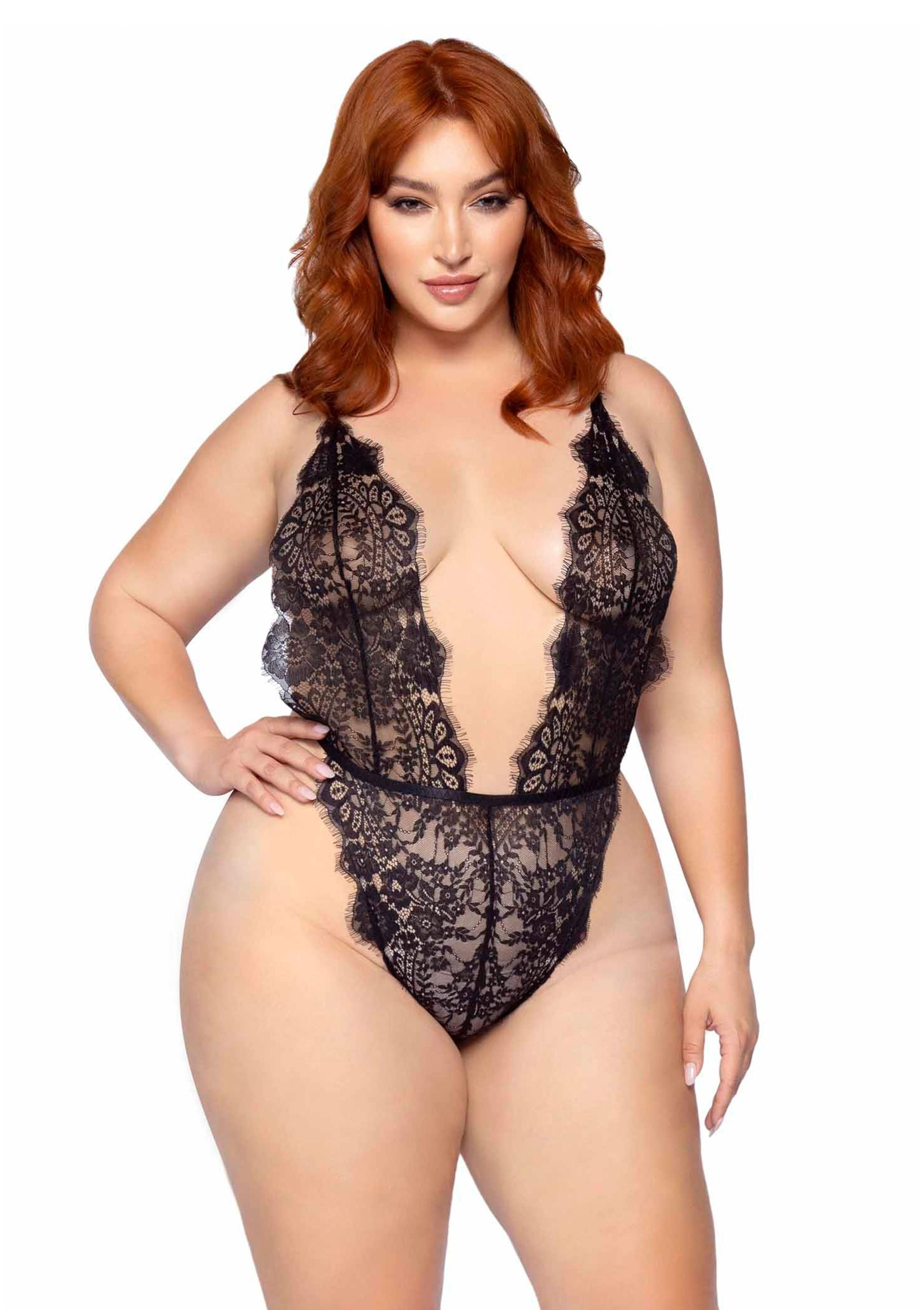 Leg Avenue Plus Teddy with Cheeky Thong and Lace Robe