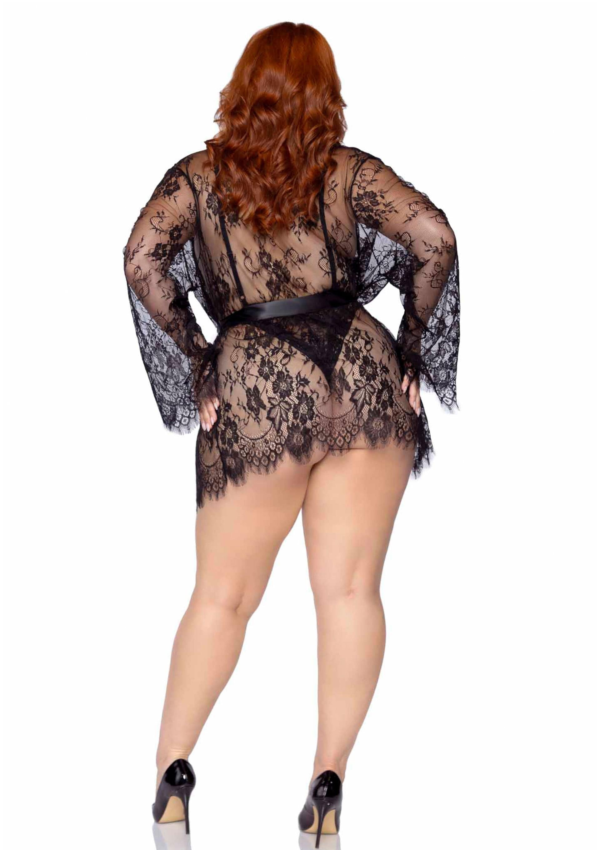 Leg Avenue Plus Teddy with Cheeky Thong and Lace Robe