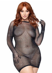 Leg Avenue Plus Rhinestone Fishnet Gloved Mini Dress