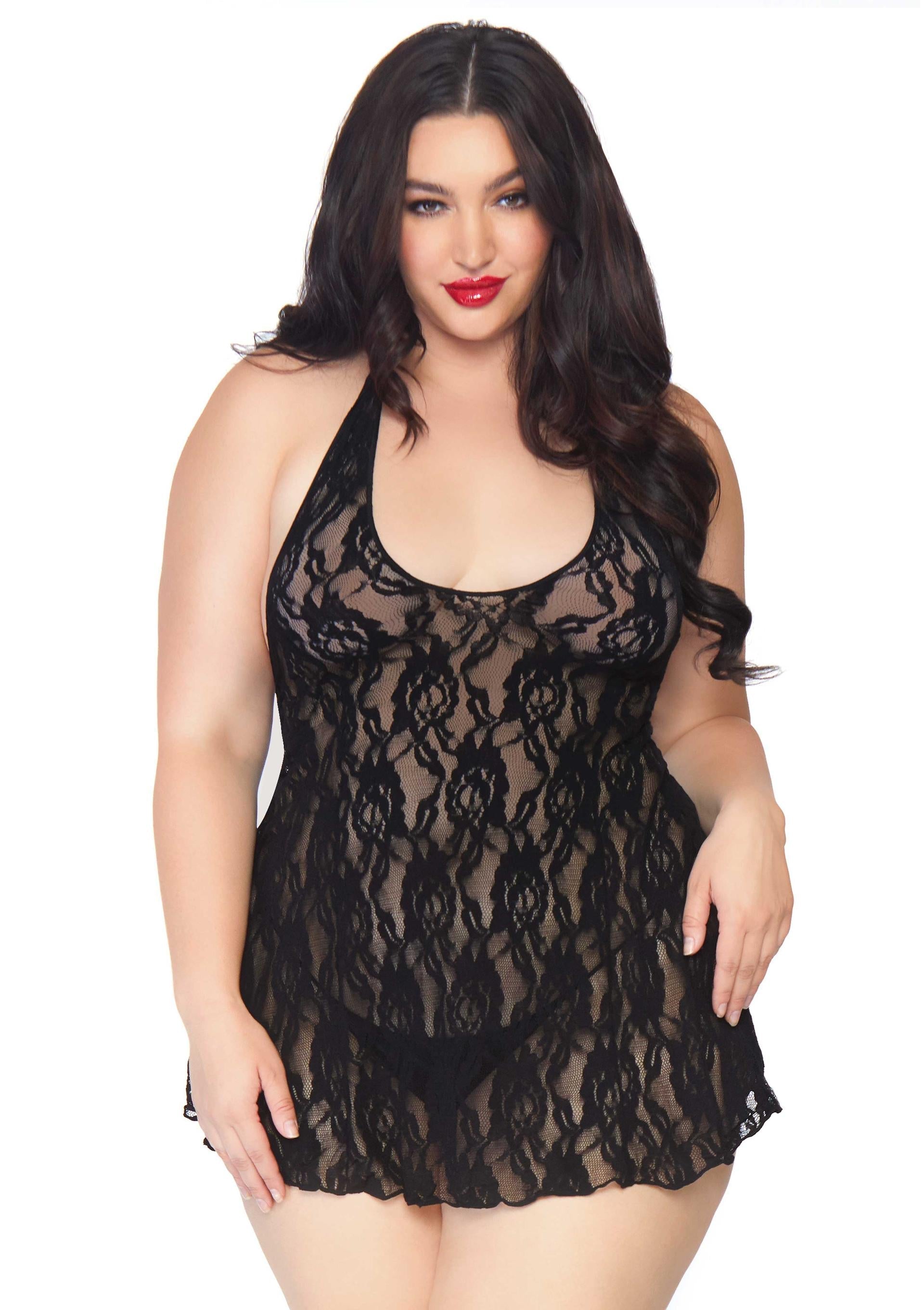 Leg Avenue Plus Halter Rose Lace Dress