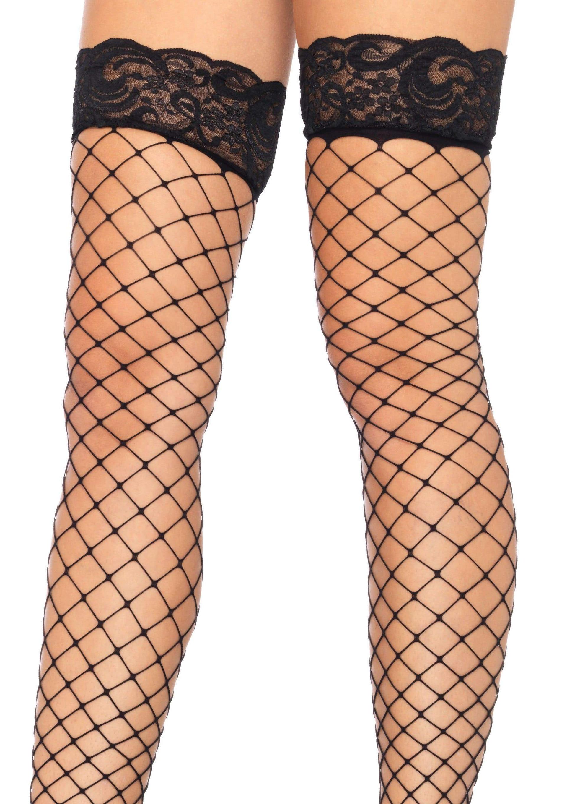 Leg Avenue Fence Net Thigh Highs with Lace Top
