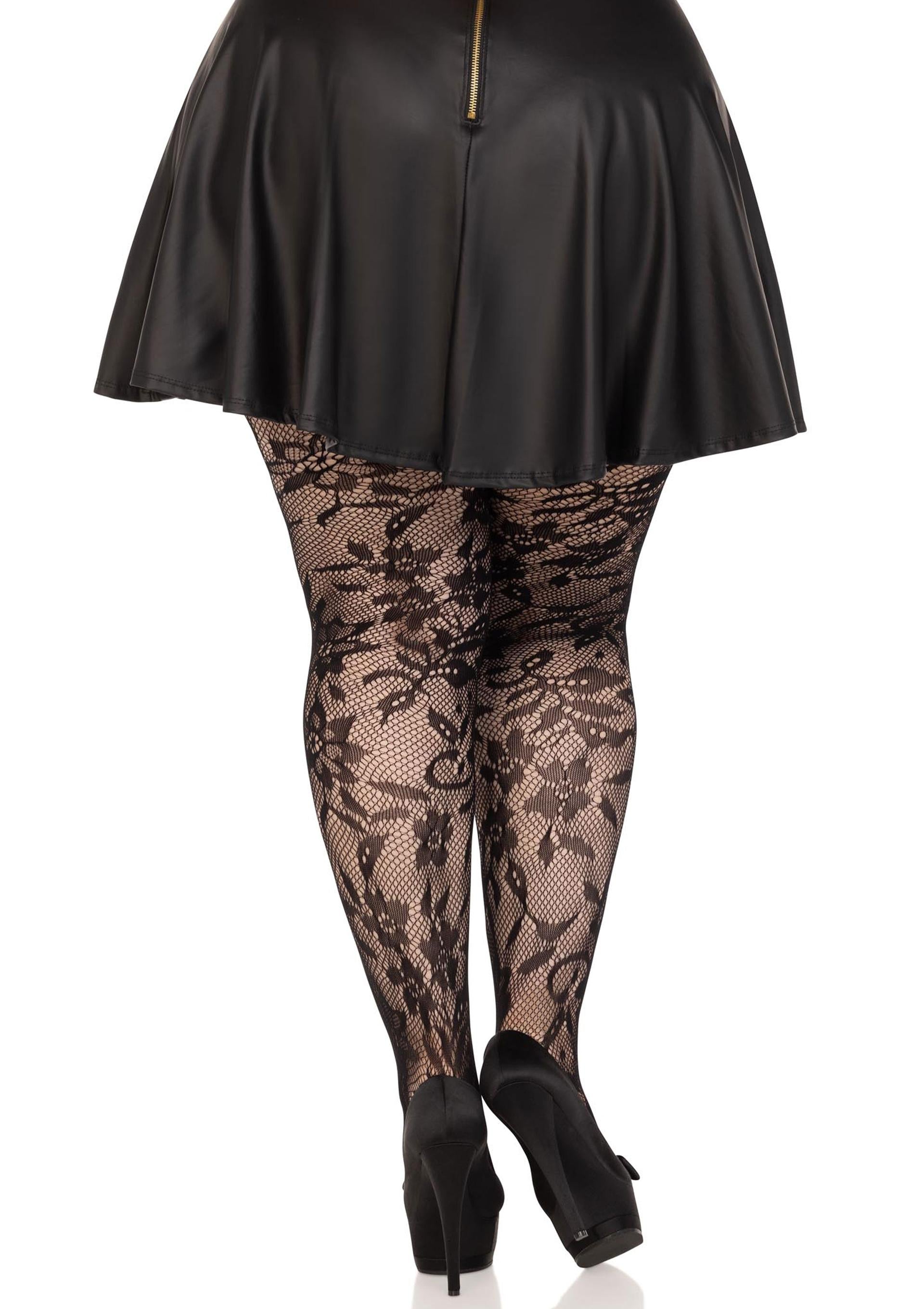 Leg Avenue Plus Seamless Floral Lace Pantyhose