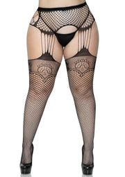 Leg Avenue Plus Net stockings with Duchess Lace Top
