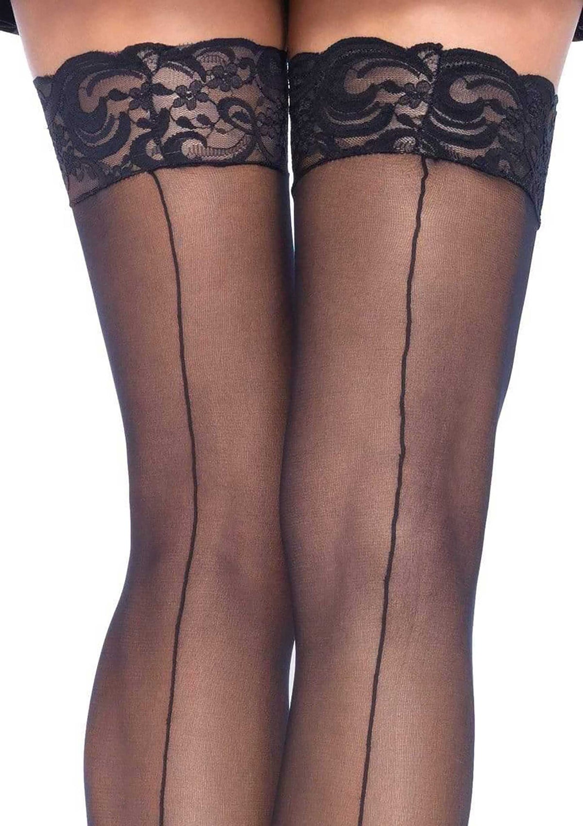 Leg Avenue Sheer Backseam Stockings with Lace Top