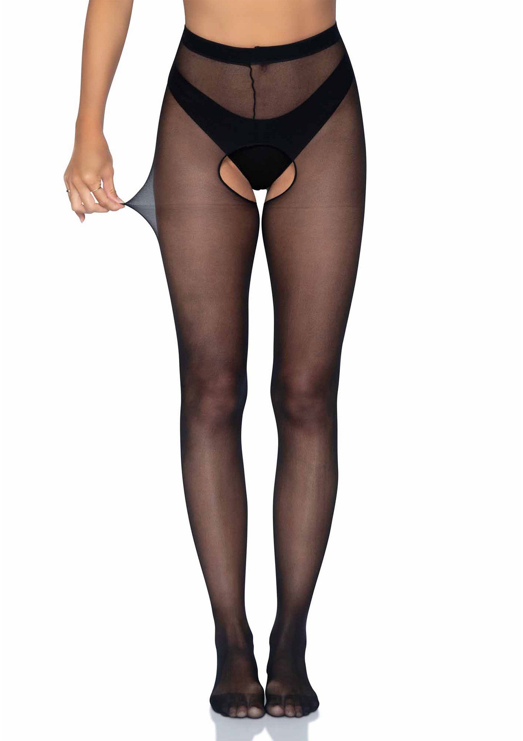 Leg Avenue Plus Sheer Crotchless Pantyhose