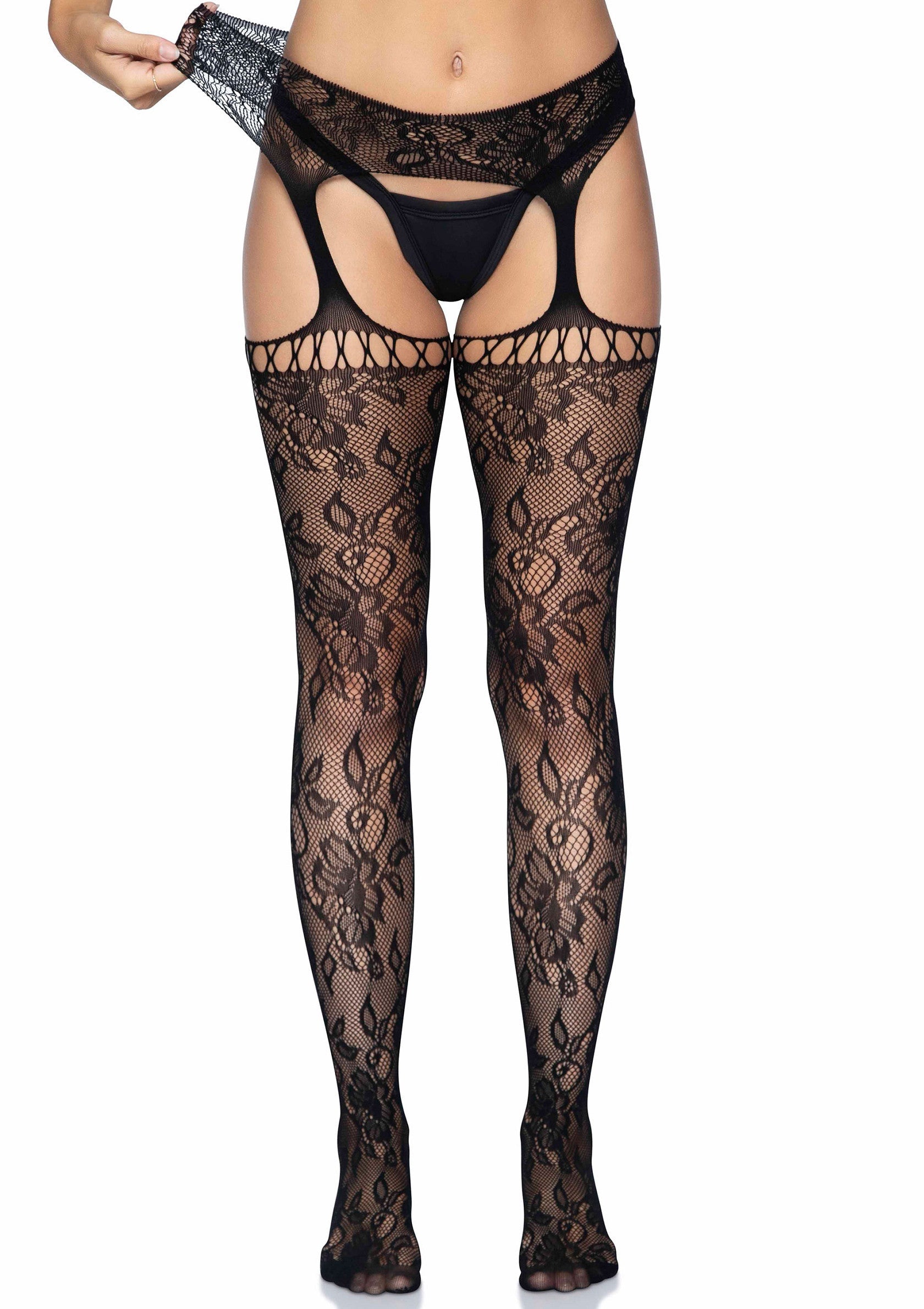 Leg Avenue Lace Stockings with Attached Garter Belt