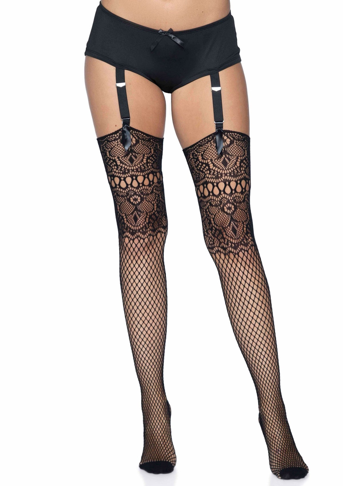Leg Avenue Fishnet Backseam Stockings with Lace Top