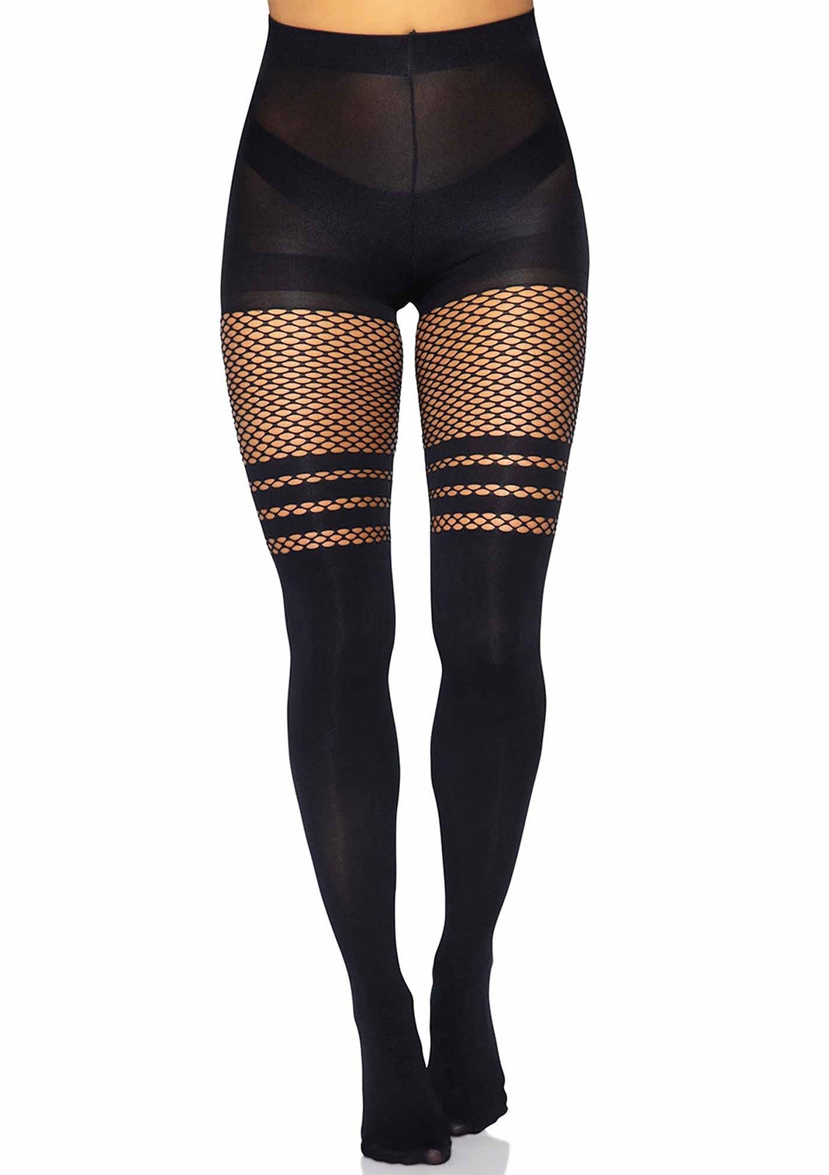 Leg Avenue Seamless Opaque Pantyhose with Fishnet Stripe
