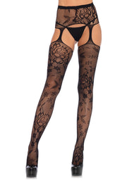 Leg Avenue Floral Lace Stockings with Garter Belt