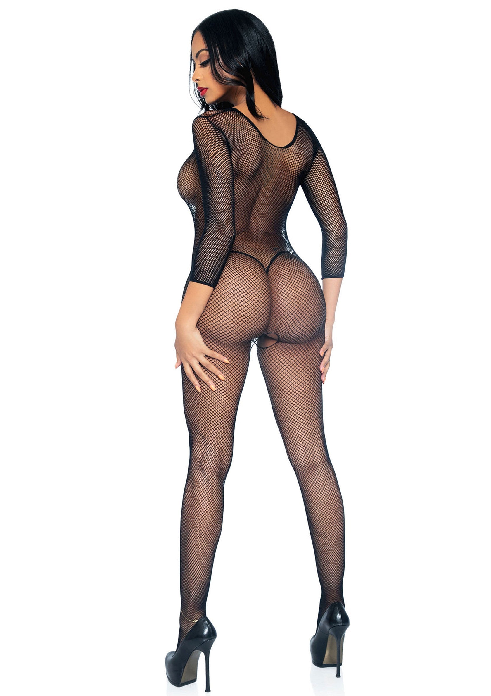 Leg Avenue Fishnet V Front Long Sleeves Bodystocking