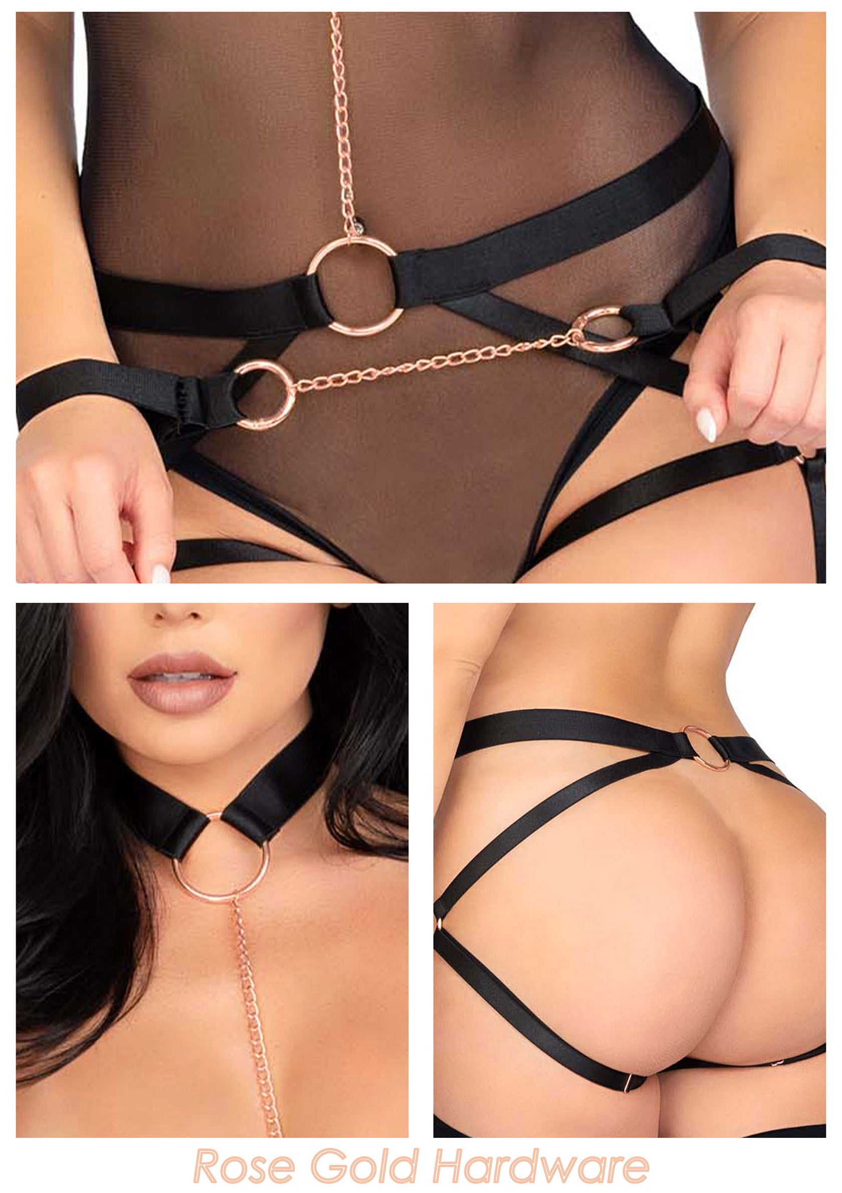 Kink Elastic Butt Harness, Choker and Cuffs