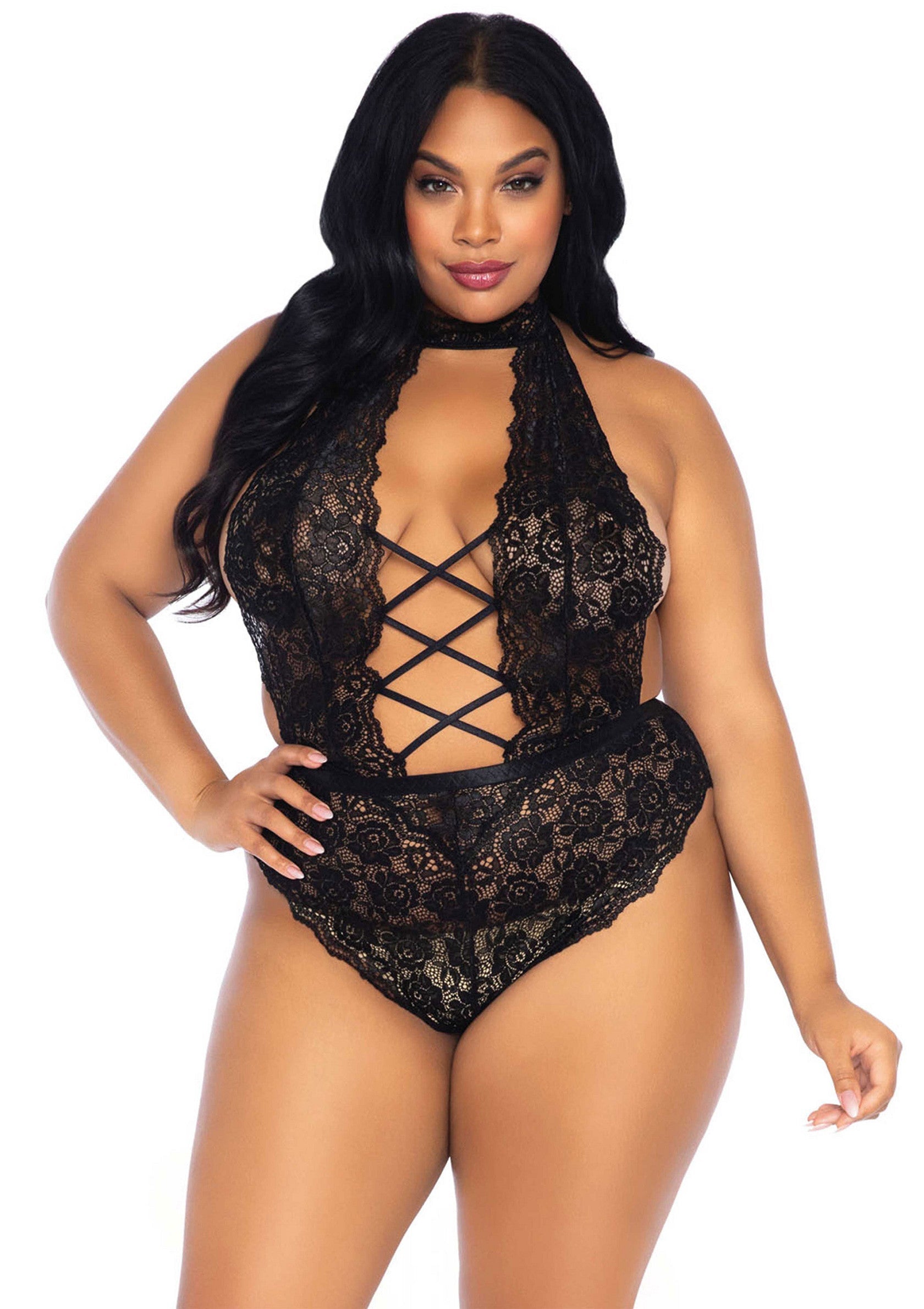 Leg Avenue Plus High Neck Crotchless Teddy