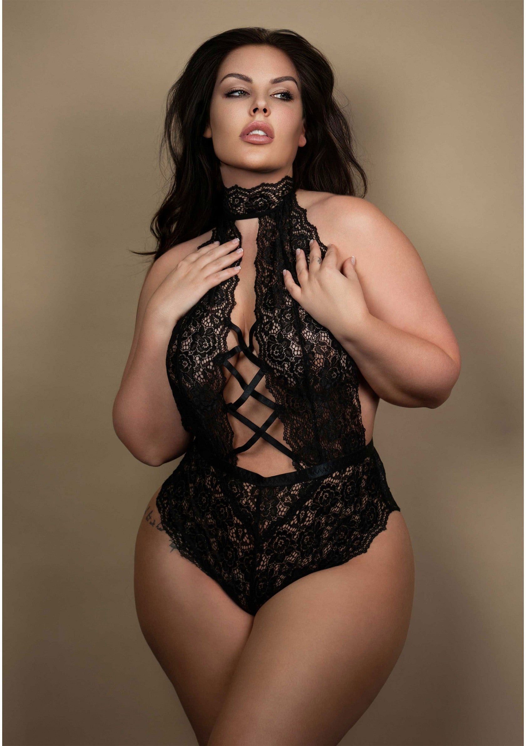 Leg Avenue Plus High Neck Crotchless Teddy