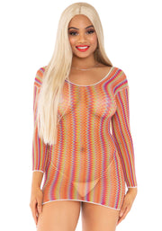 Leg Avenue Zig Zag Rainbow Net Mini Dress