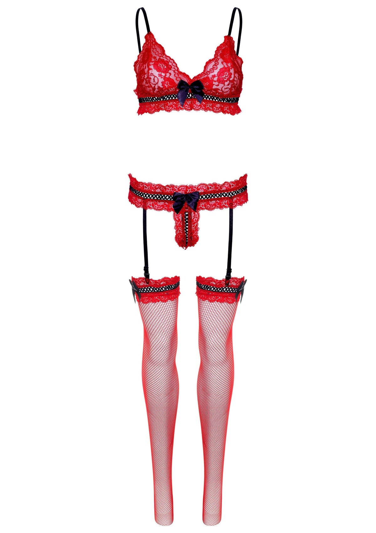 Leg Avenue Bra and Panty Set with Fishnet Stockings