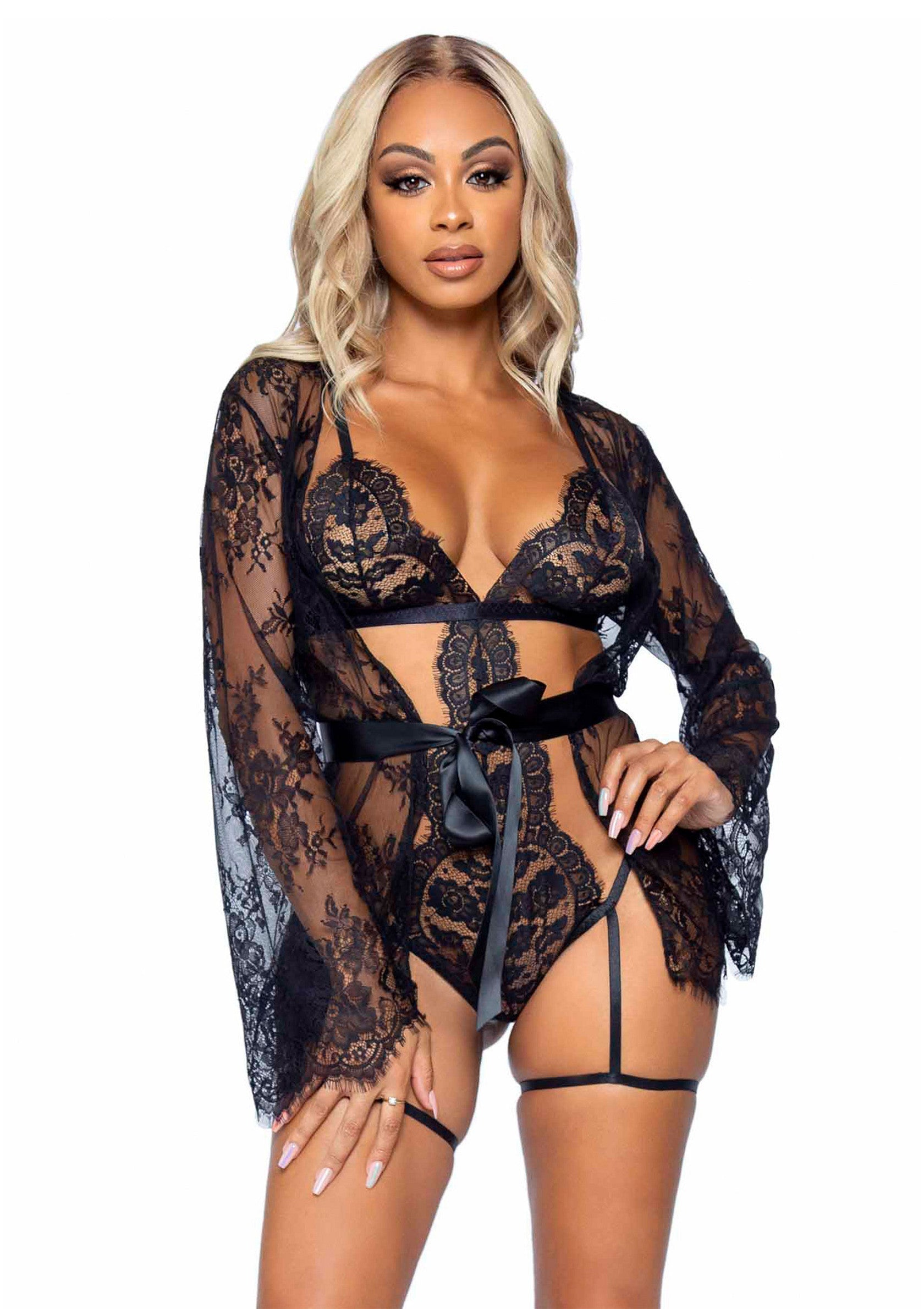Leg Avenue Garter Teddy with String Back and Robe