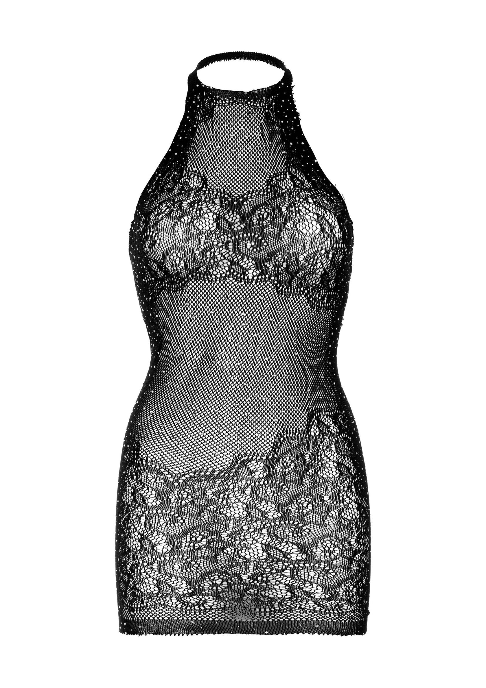 Leg Avenue Rhinestone Lace and Net Halter Mini Dress