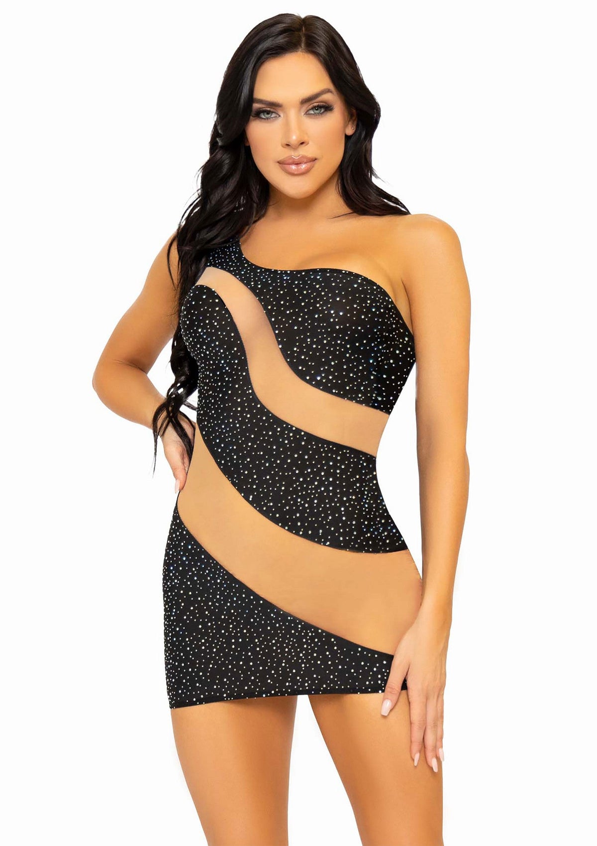 Leg Avenue Rhinestone Mini Dress with Mesh Accents