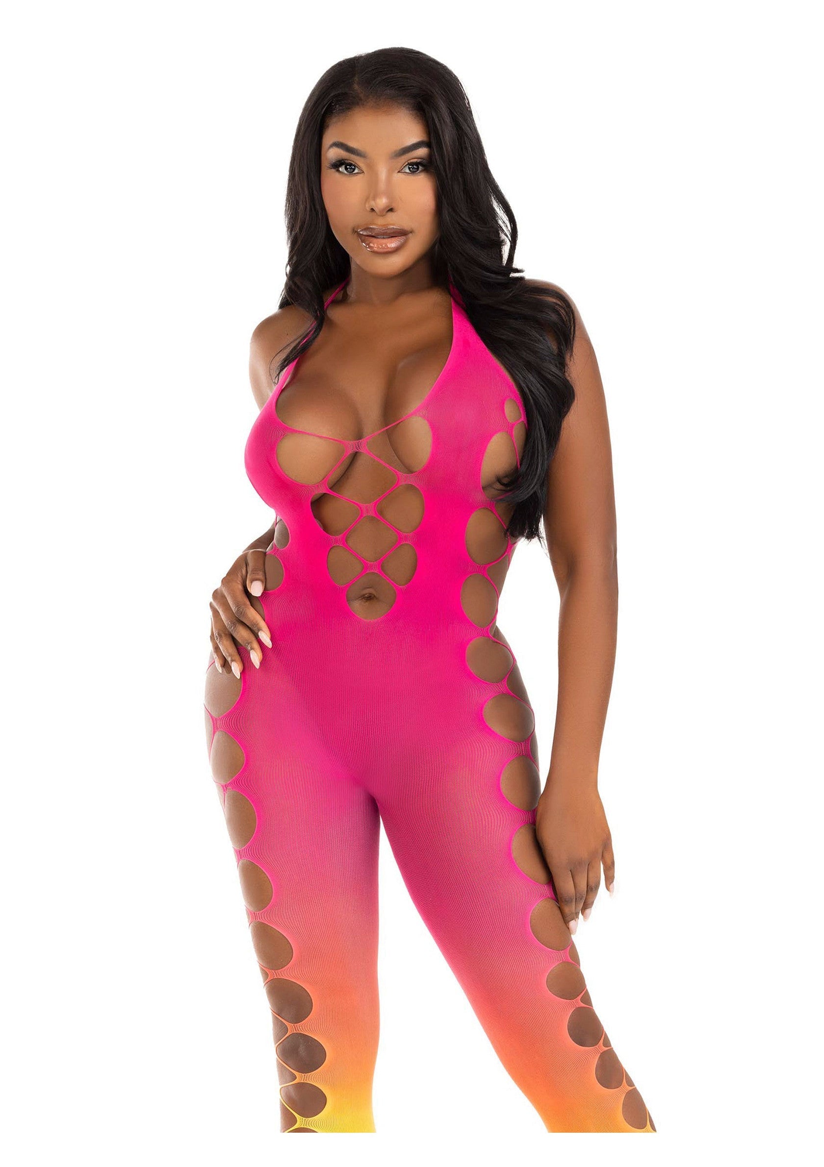 Leg Avenue Ombre Faux Lace Up Footless Bodystocking