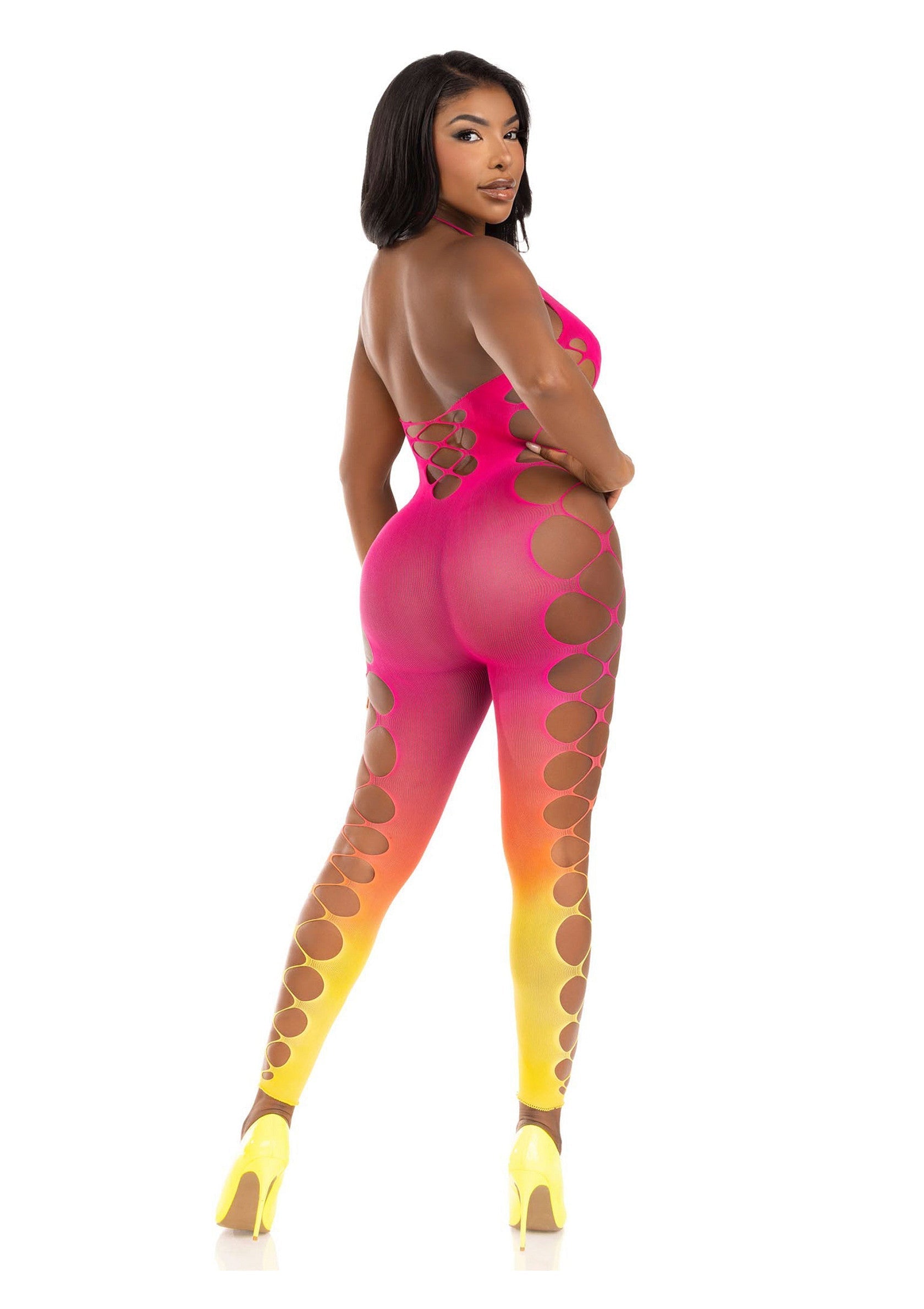 Leg Avenue Ombre Faux Lace Up Footless Bodystocking