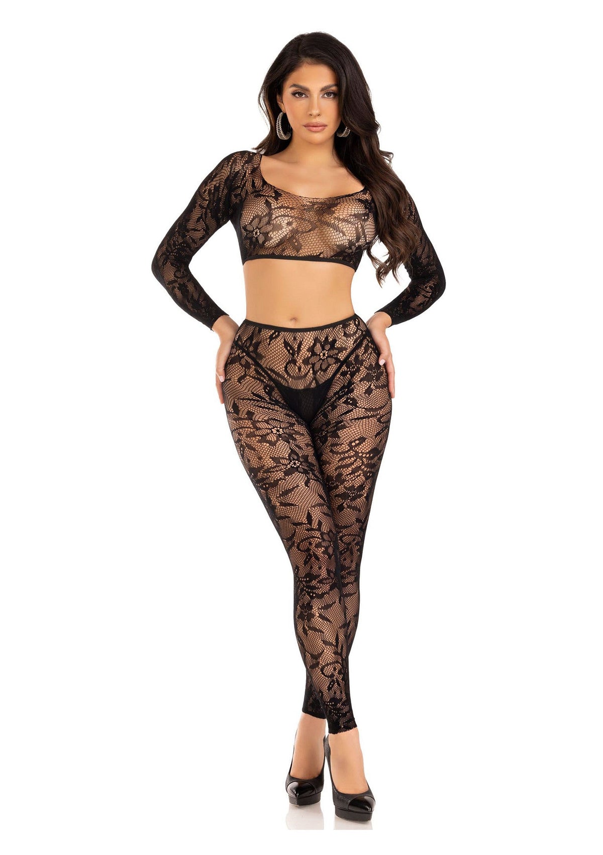 Leg Avenue Lace Crop Top and Footless Tights