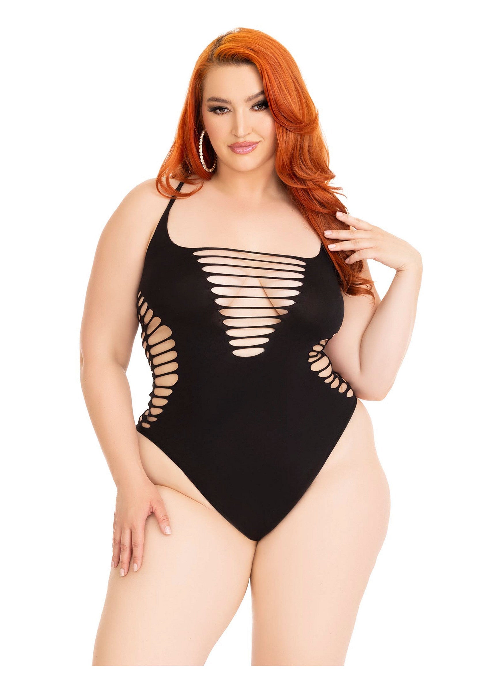 Leg Avenue Plus Shredded Racer Back Thong Bodysuit