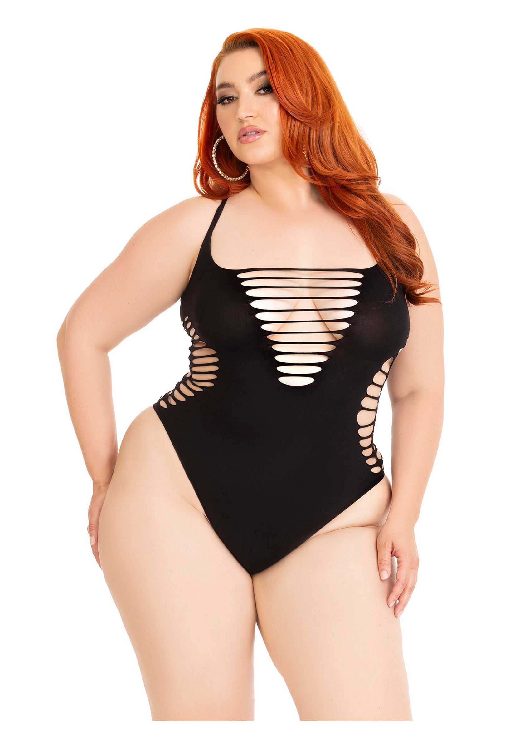 Leg Avenue Plus Shredded Racer Back Thong Bodysuit