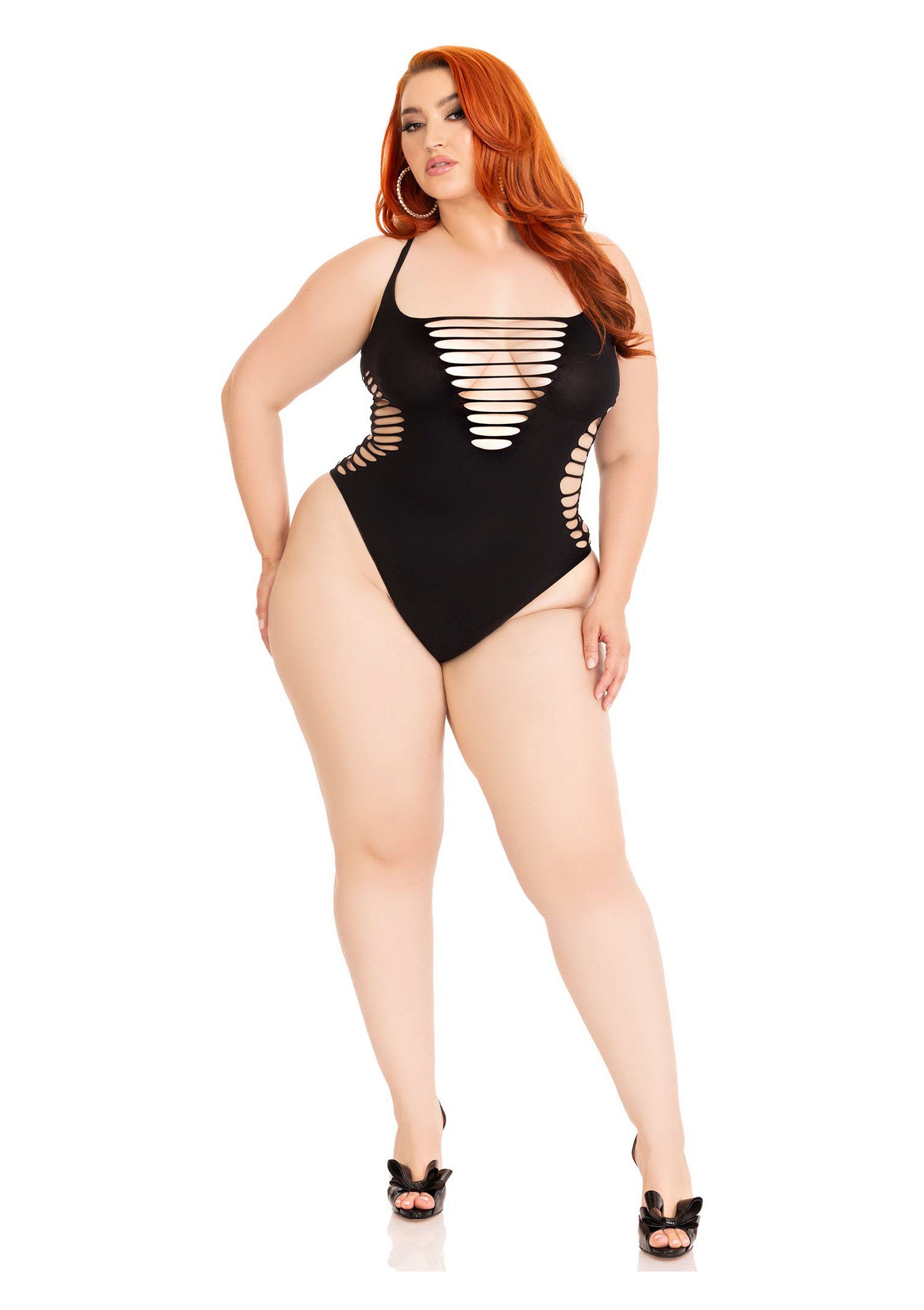 Leg Avenue Plus Shredded Racer Back Thong Bodysuit