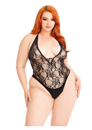 Leg Avenue Plus Floral Lace Deep-V Teddy