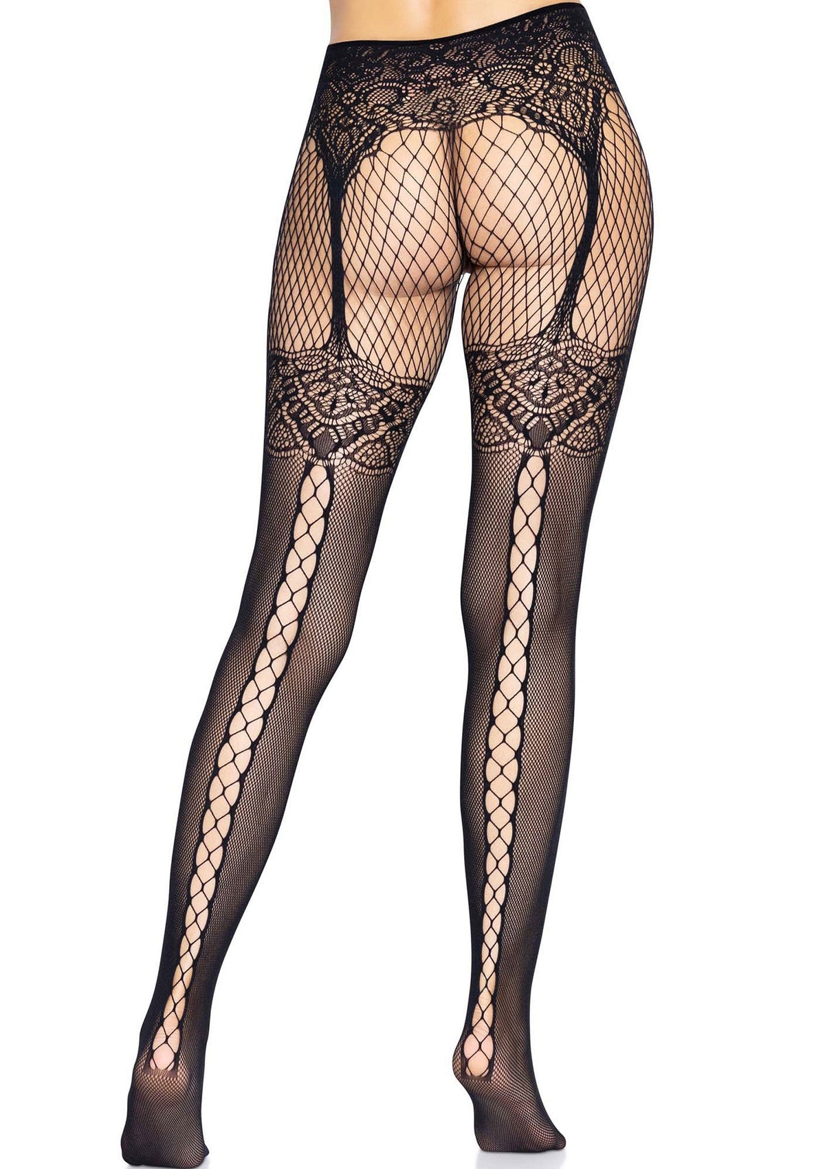 Leg Avenue Fishnet Tights with Lace Up Backseam