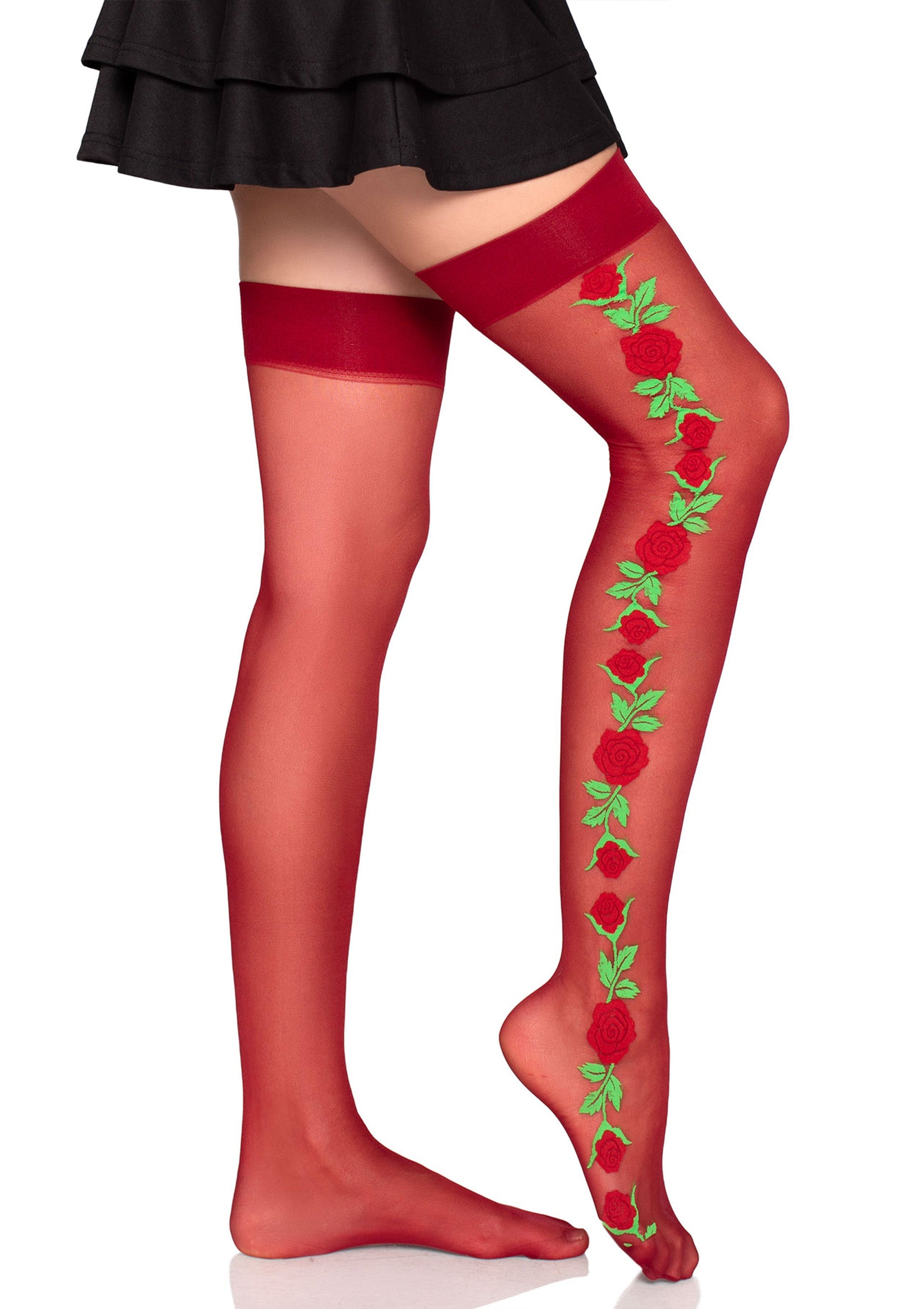 Leg Avenue Spandex Thigh Highs with Roses